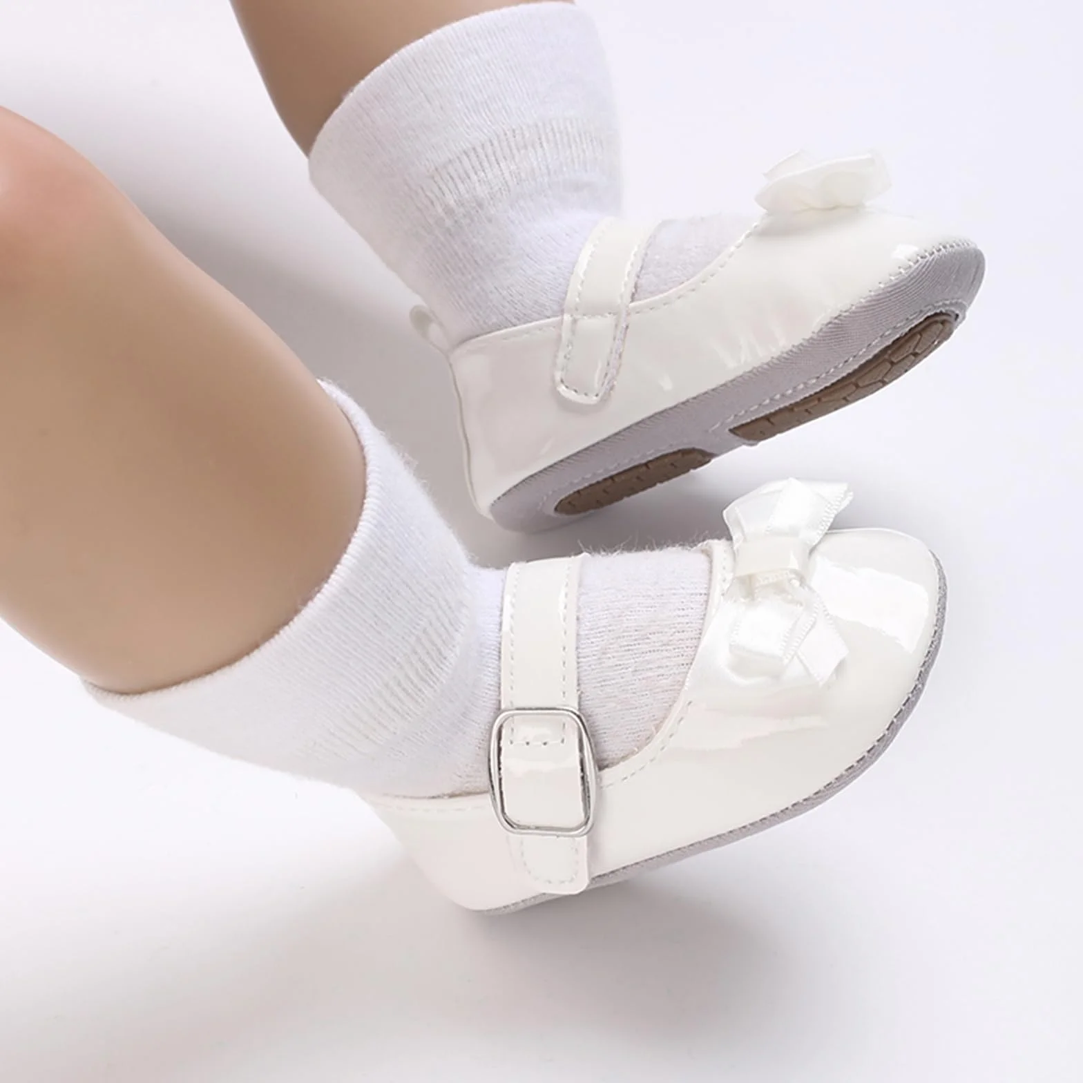 MASOCIO Buty dla dziewczynek miękkie kapcie pierwsze kroki dziecięce antypoślizgowe 0-18 miesięcy, Biały 2, 0-6 mois