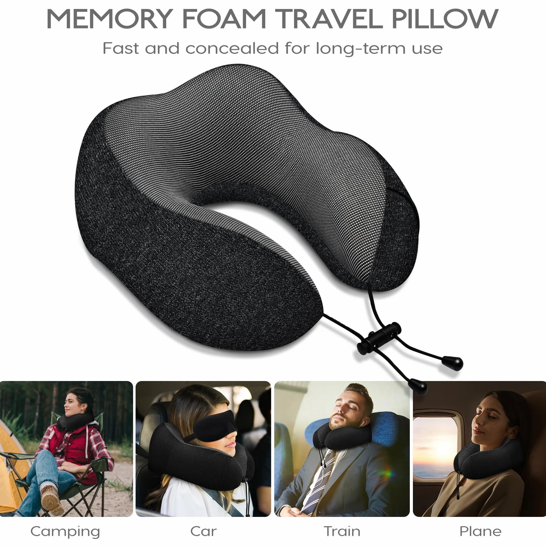 Poduszka pod kark do samolotu - poduszka podróżna 100% z pianki Memory Foam - przenośna poduszka lotnicza - z 3D maską do spania i zatyczkami do uszu - Idealna na fotel samolotowy, samochód, do