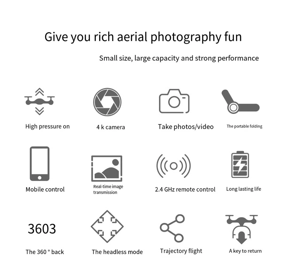 Składany dron Quadcopter Mini Drone 4K Professional HD Podwójna kamera 1080P WiFi Fotografia lotnicza Helikopter Składany quadcopter Kamera Drony Zabawki (Kolor : Brak kamery Rozmiar: 1) (1080P 2B 1)