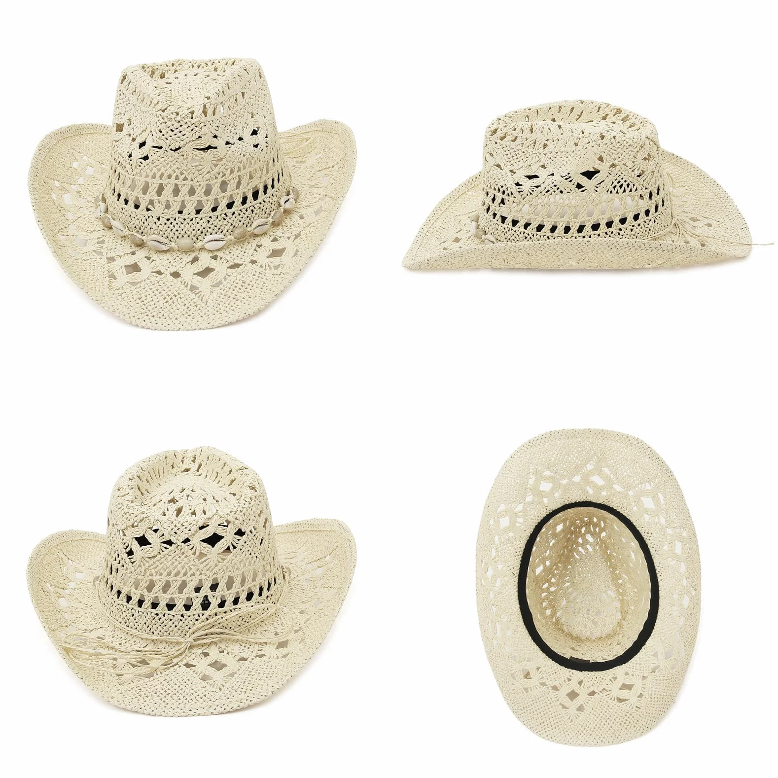 GEMVIE Ręcznie tkany Western Cowboy Hat słoma Panama Sun Hat dla Kobiet i Mężczyzn