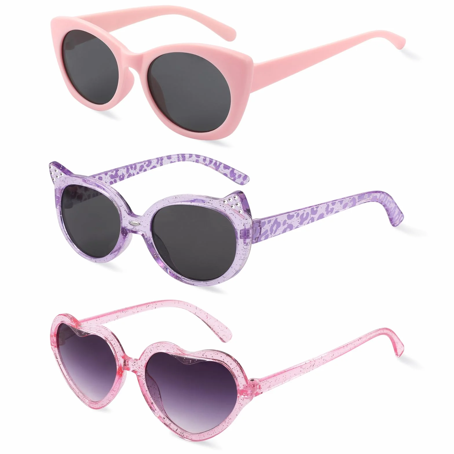 Hifot Okulary przeciwsłoneczne dla dzieci, dziewczęce, urocze okulary przeciwsłoneczne dla dzieci w wieku 3-8 lat, zestaw w kształcie kota serca, kocie oko, Funky Party Glasses Favor, dziecięce