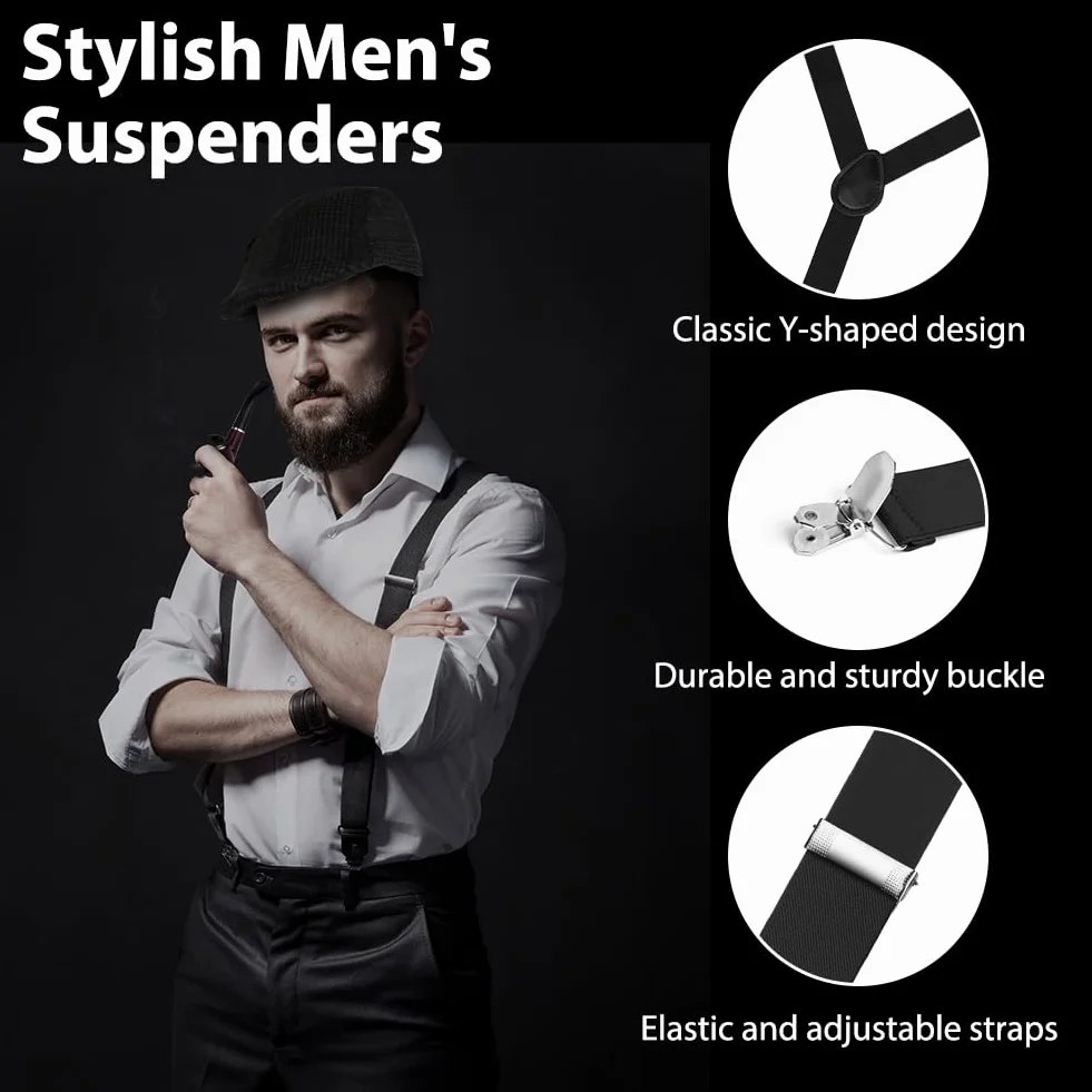 ACWOO Kostium gangsterski z lat 20. XX w., z kapeluszem Panama, zegarkiem kieszonkowym, muszką, brodą i okularami