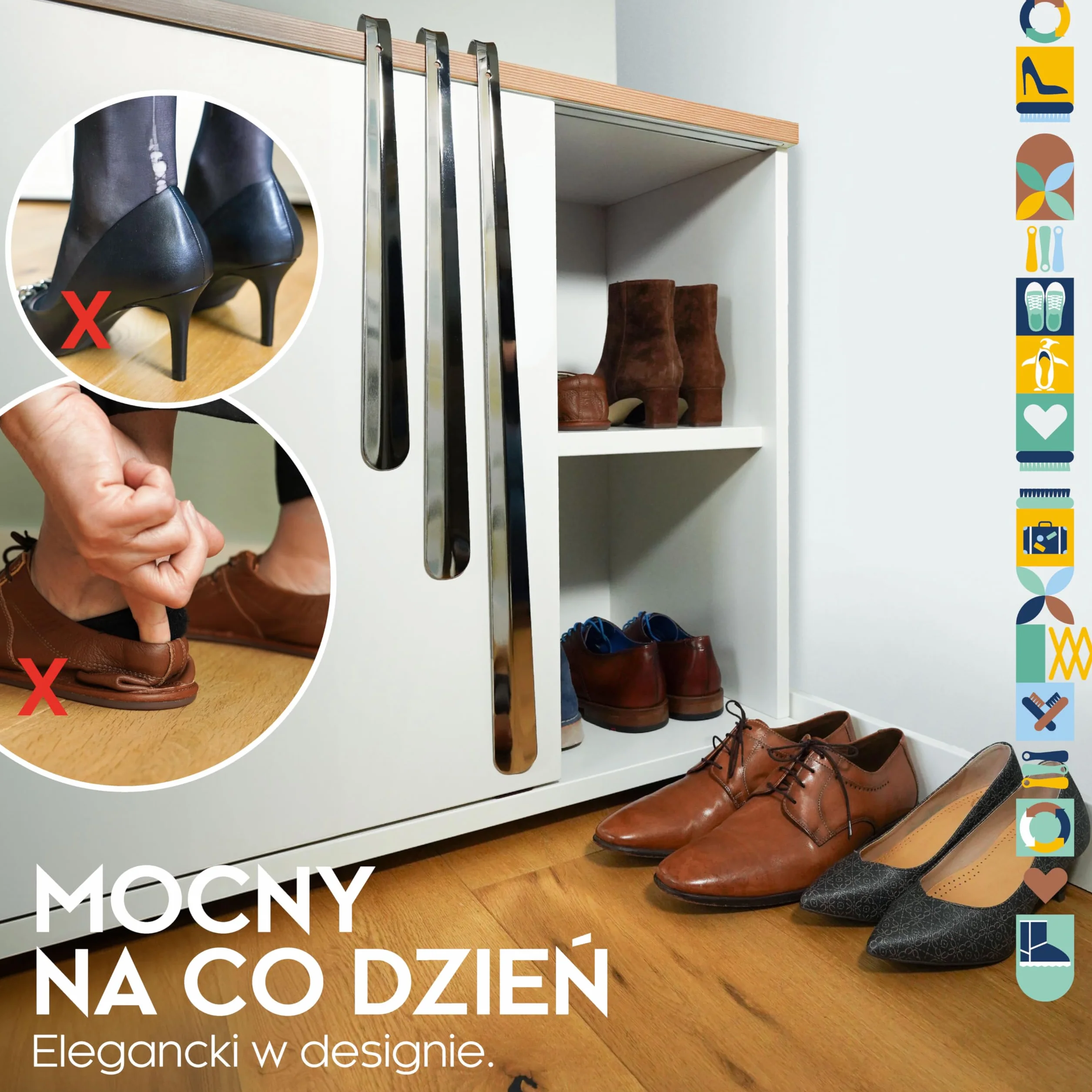 biped łyżka do butów metal długa 42 cm – stal nierdzewna z haczykiem do zawieszenia – solidna i elegancka metalowa łyżka do butów wysokiej jakości z2795