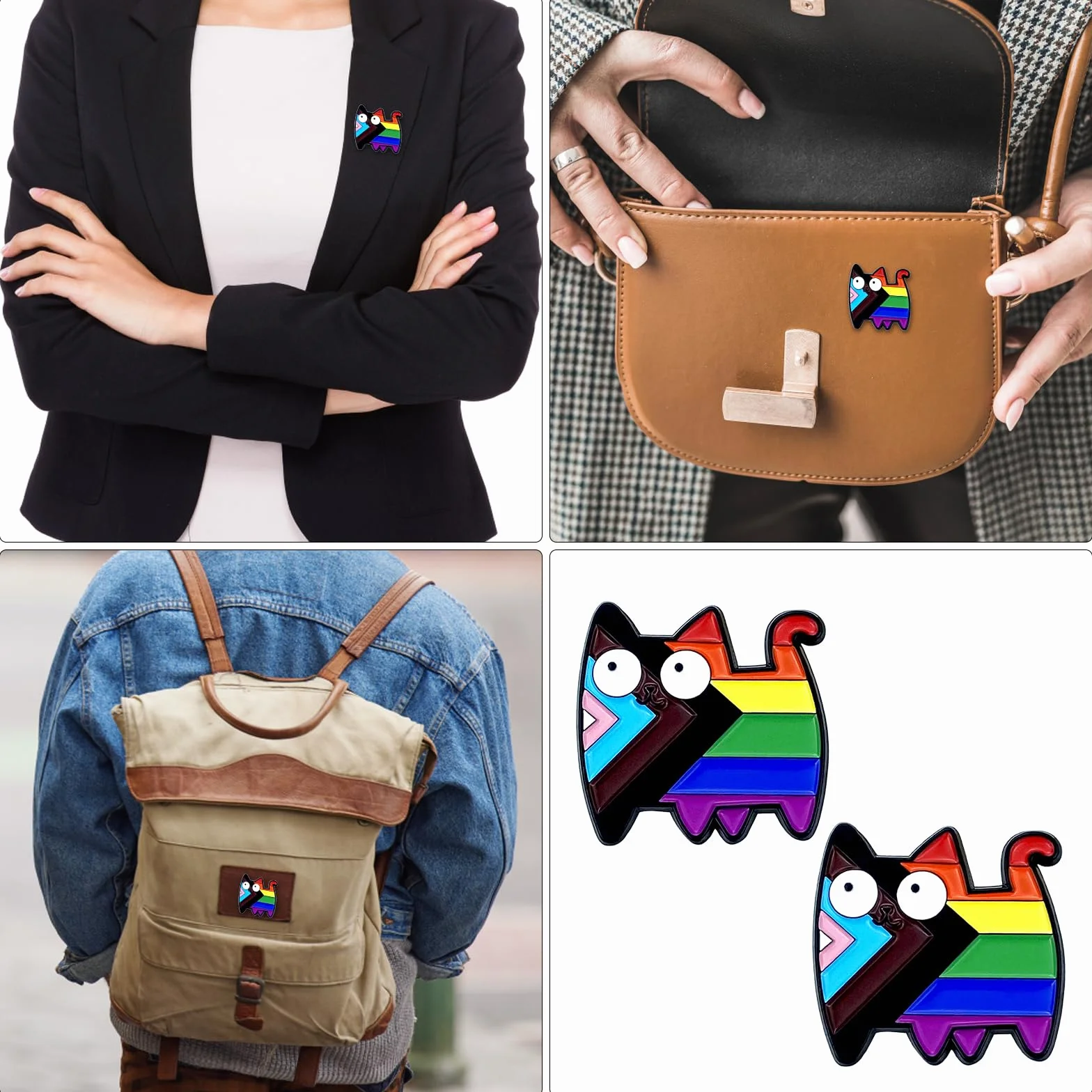 2 sztuki tęczowych przypinek Pride, przypinki z kotami, tęczowe urocze broszki z kotami, przypinki, przypinki anime, urocze koty akcesoria pin LGBTQ do ubrań, torebek, plecaków