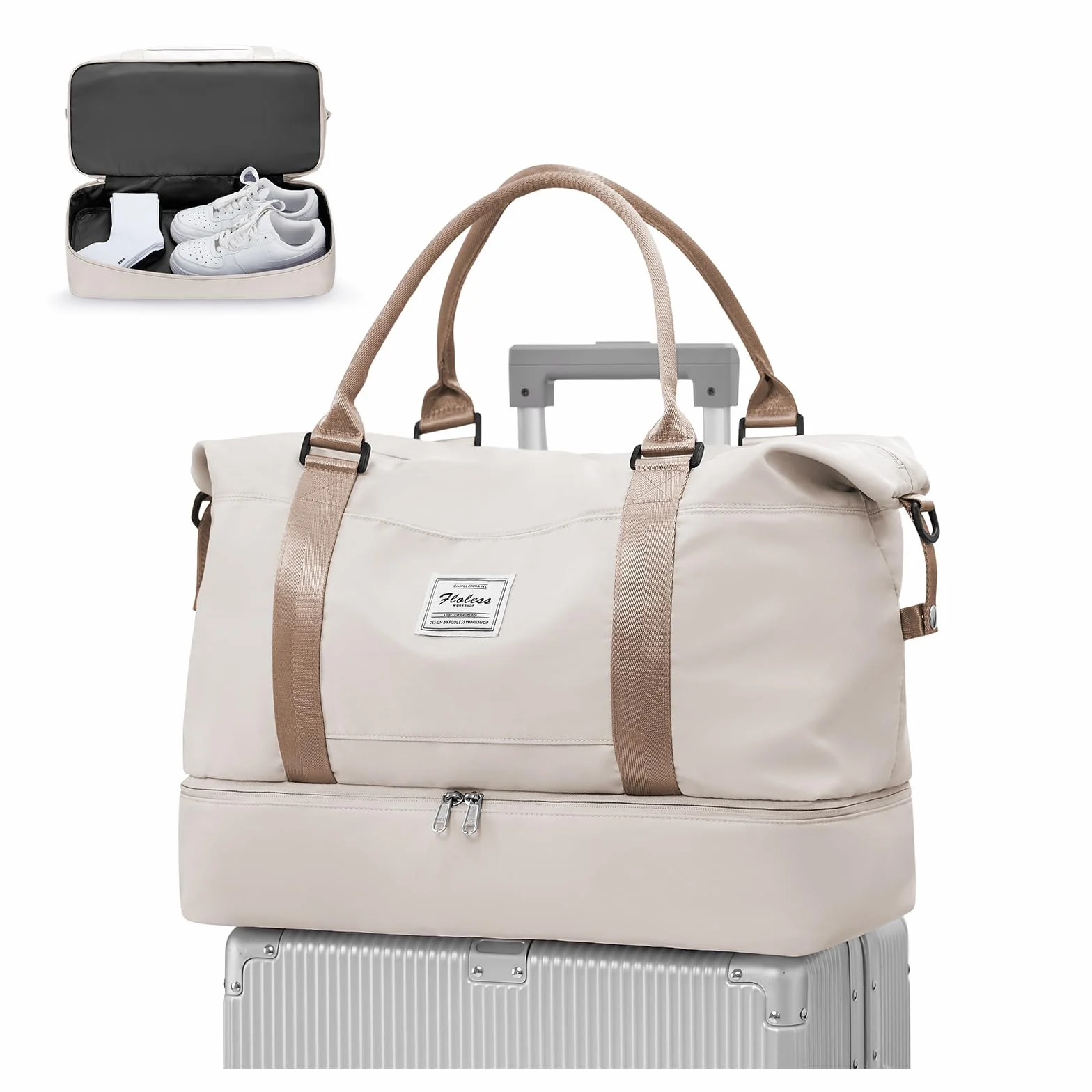 Torba Podróżna Damska 45x36x20 pour Easyjet Bagaż Podręczny Torba Kabinowa Torebka Weekendowa Sportowa dla Kobiet Meska z Przegródką na Buty Wasserdicht Torebka Treningowa,A01-Beżowy z Brązowym