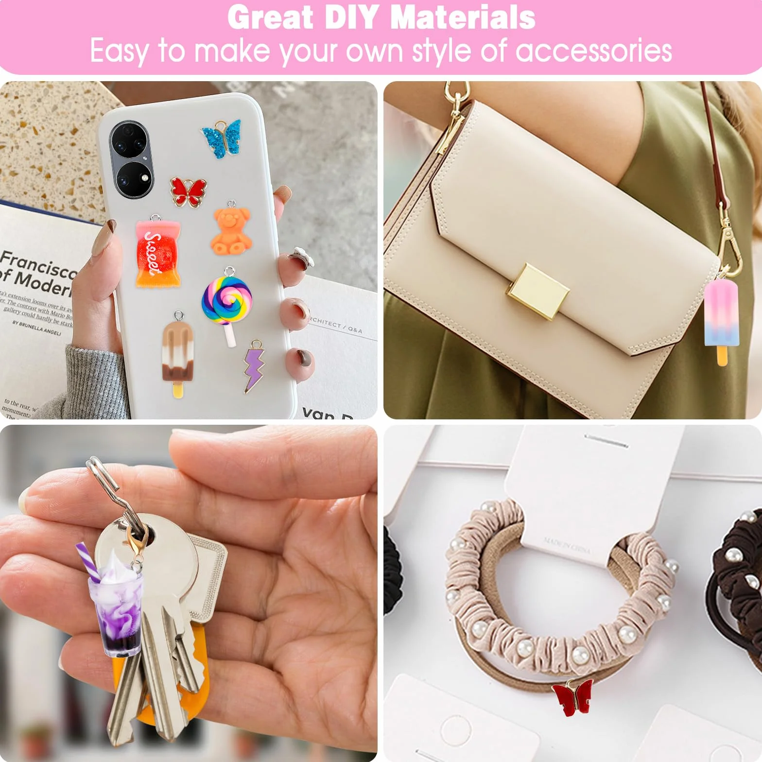 JABNOW zestaw zawieszek, kolczyki DIY, 65 sztuk zawieszek z herbatą bąbelkową, motyl niedźwiedź, DIY fajne rzeczy do kolczyków, naszyjnika, bransoletki, breloka, dziewczynki