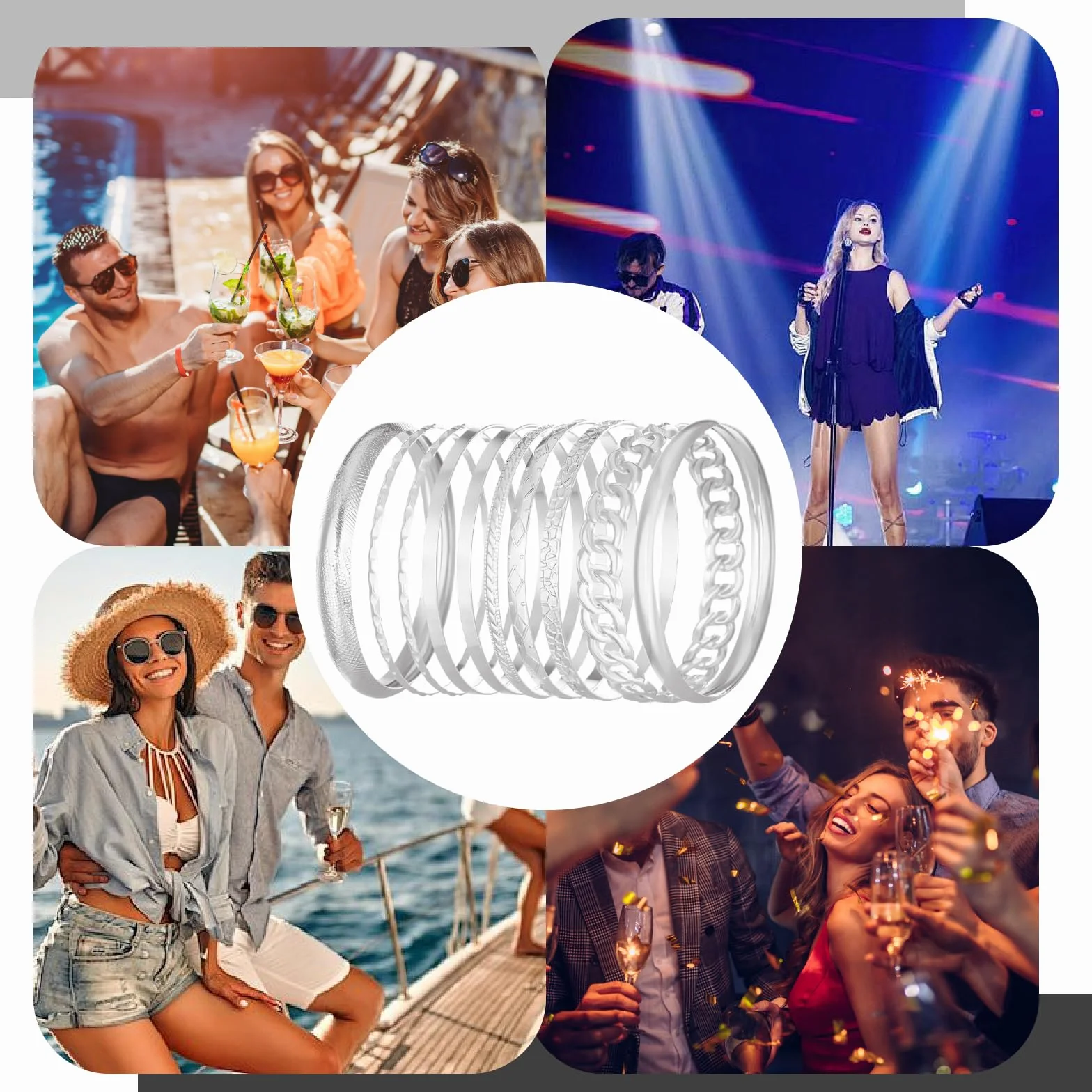 AYNKH 10 szt. bransoletek dla kobiet, minimalistyczna bransoletka w stylu boho, vintage regulowane bransoletki do układania w stos, etniczne błyszczące teksturowane indyjskie bransoletki dla kobiet na