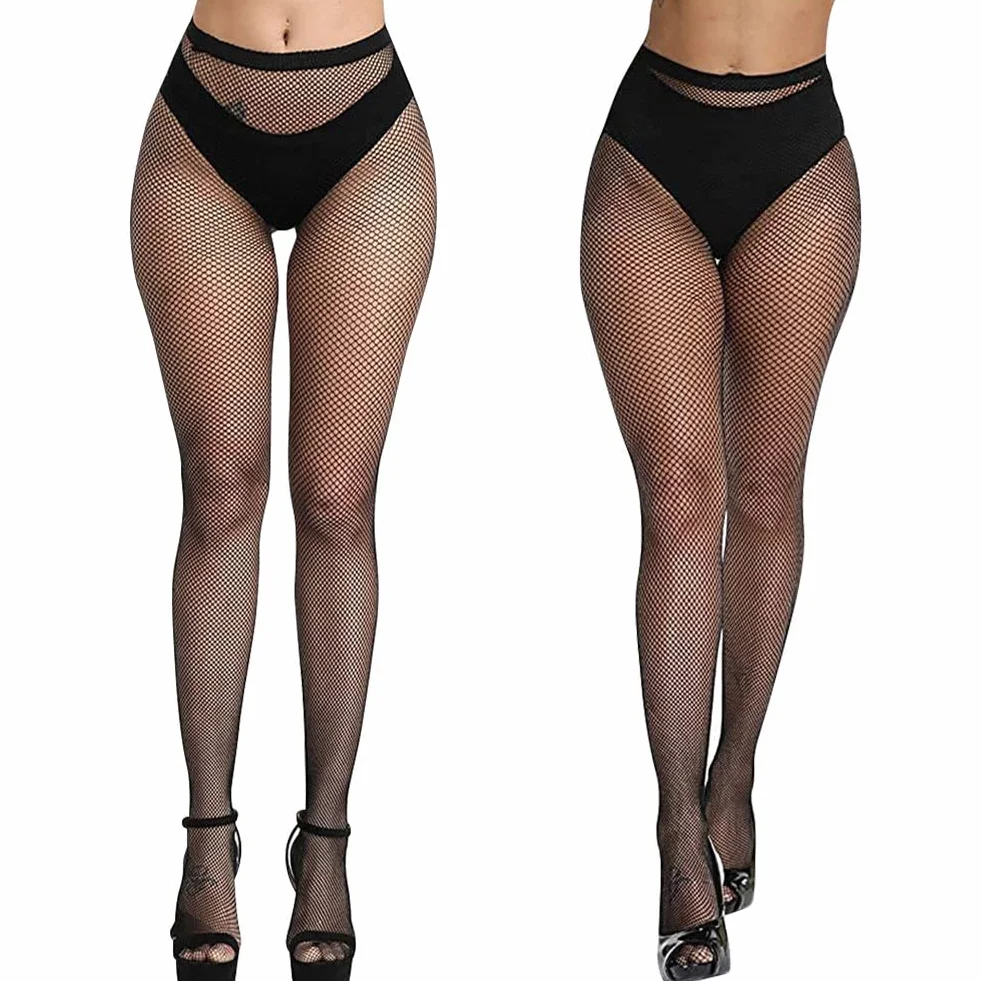 Aomig Rajstopy siatkowe, czarne,Fishnet Stockings błyszczące, elastyczne, wysoka talia, rajstopy siatkowe, pończochy z siatki rybackiej dla kobiet