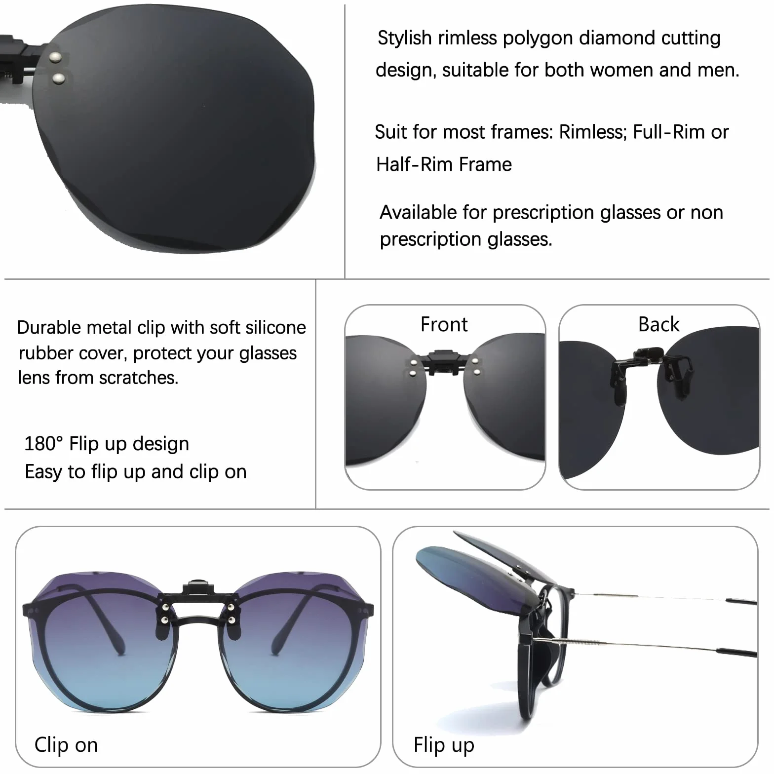 Long Keeper Polaryzowane okulary przeciwsłoneczne z klipsem na okulary na receptę dla kobiet mężczyzn okrągłe wielokątne soczewki flip up clip-on okulary przeciwsłoneczne UV400