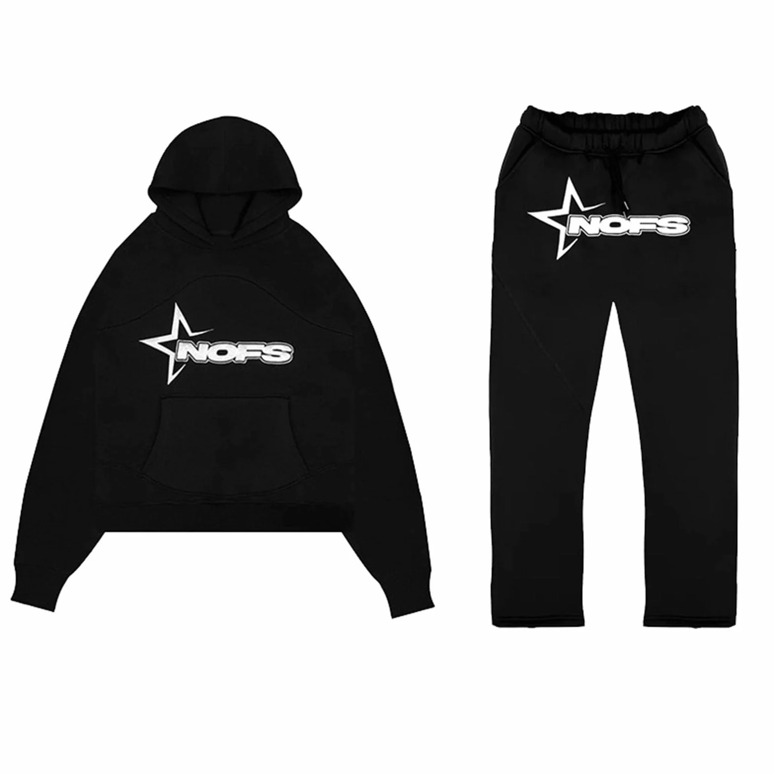 NOFS Męski dres do joggingu, Y2K, bawełna, 2 sztuki, bluza sportowa, bluza z kapturem Y2K + spodnie Nofs, męski dres sportowy, strój streetwear 2024, S