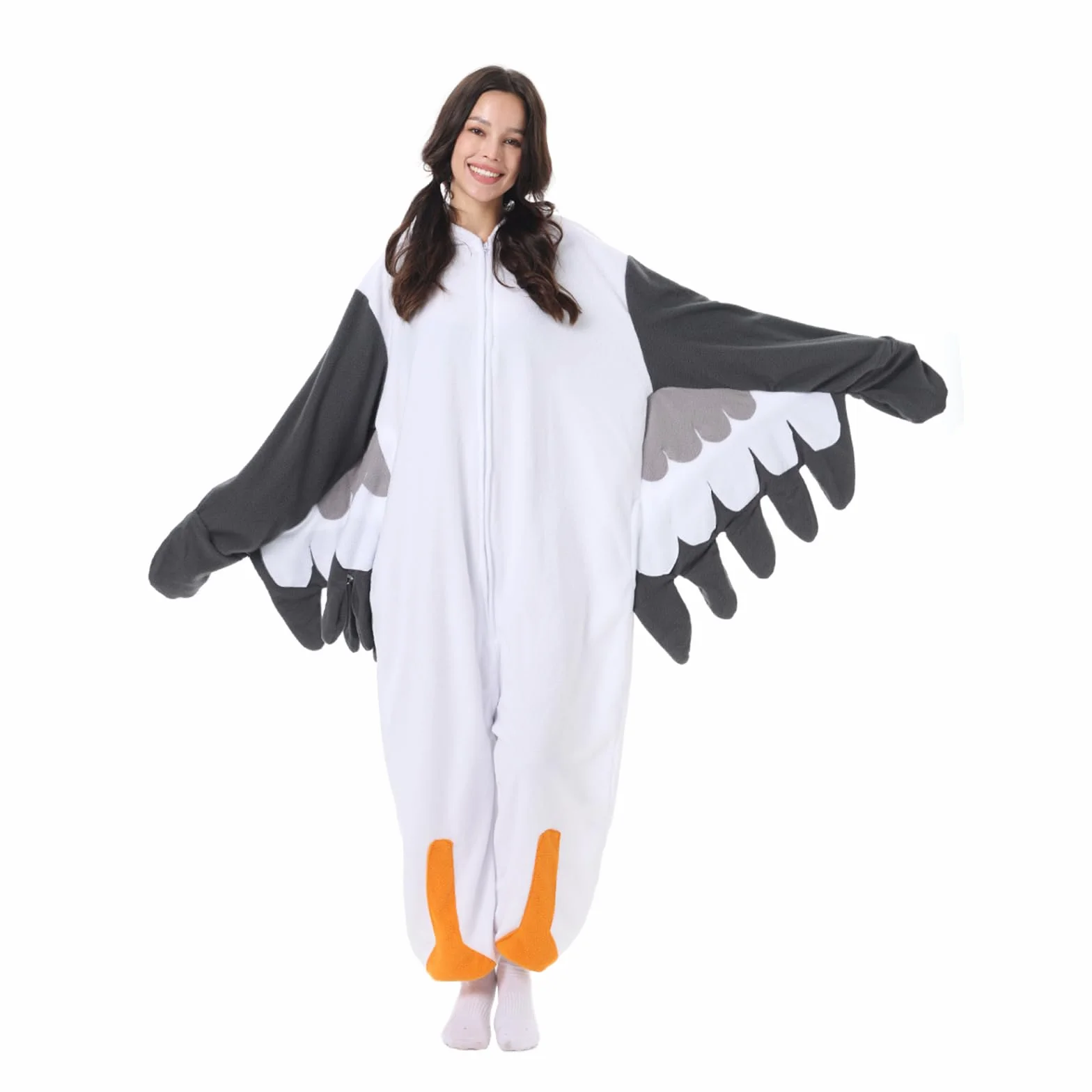 LANFAN Onesie kostium mewy dla dorosłych piżama, dla mężczyzn i kobiet, unisex, Cosplay, zwierzęta, pluszowa bielizna nocna, kombinezon na Halloween, kombinezon dla mężczyzn i kobiet