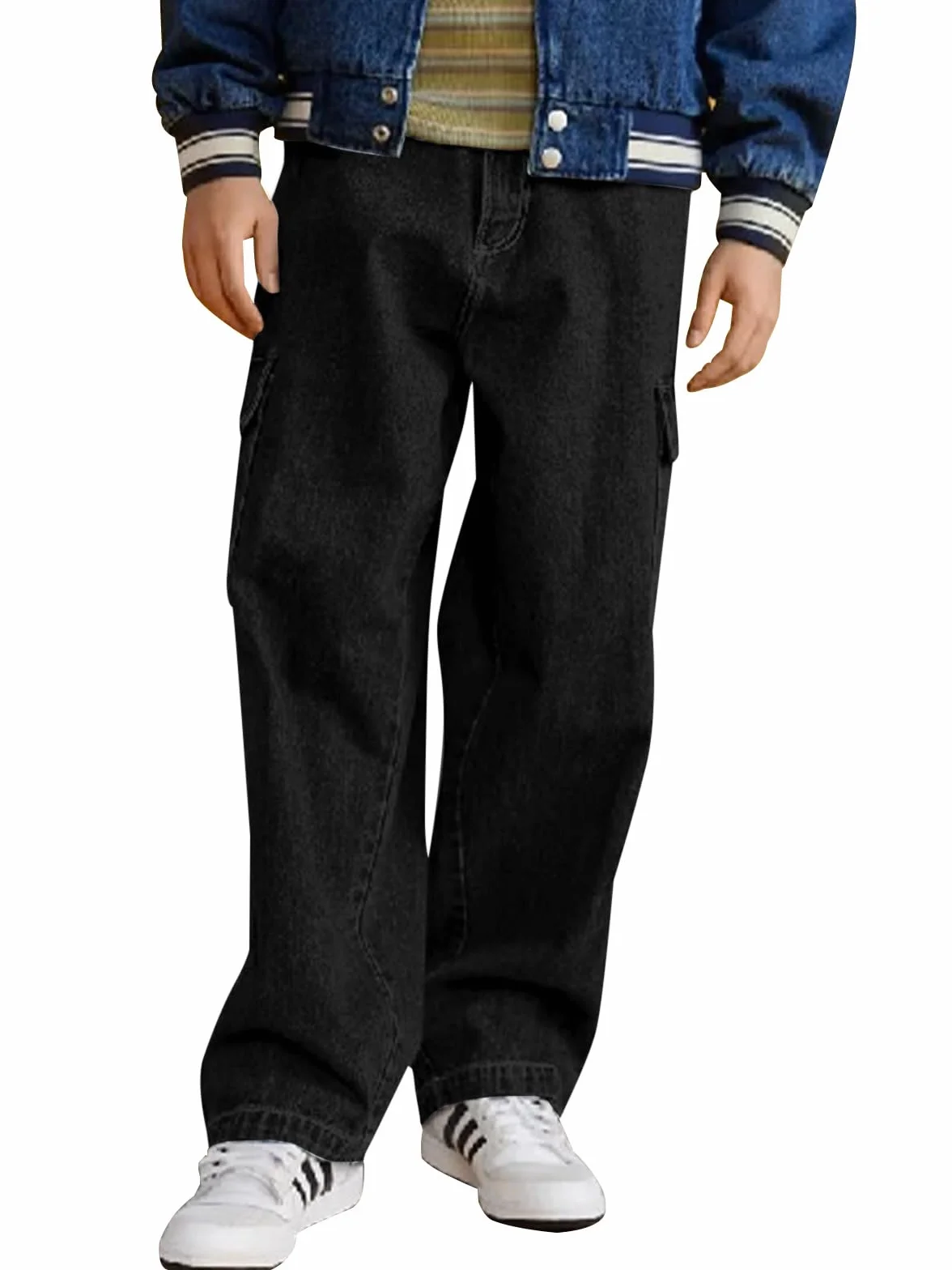 Haloumoning Chłopięce spodnie cargo dziecięce Baggy Jeans Casual spodnie rekreacyjne jesień modne spodnie jeansowe z elastycznym ściągaczem, 5-14 lat
