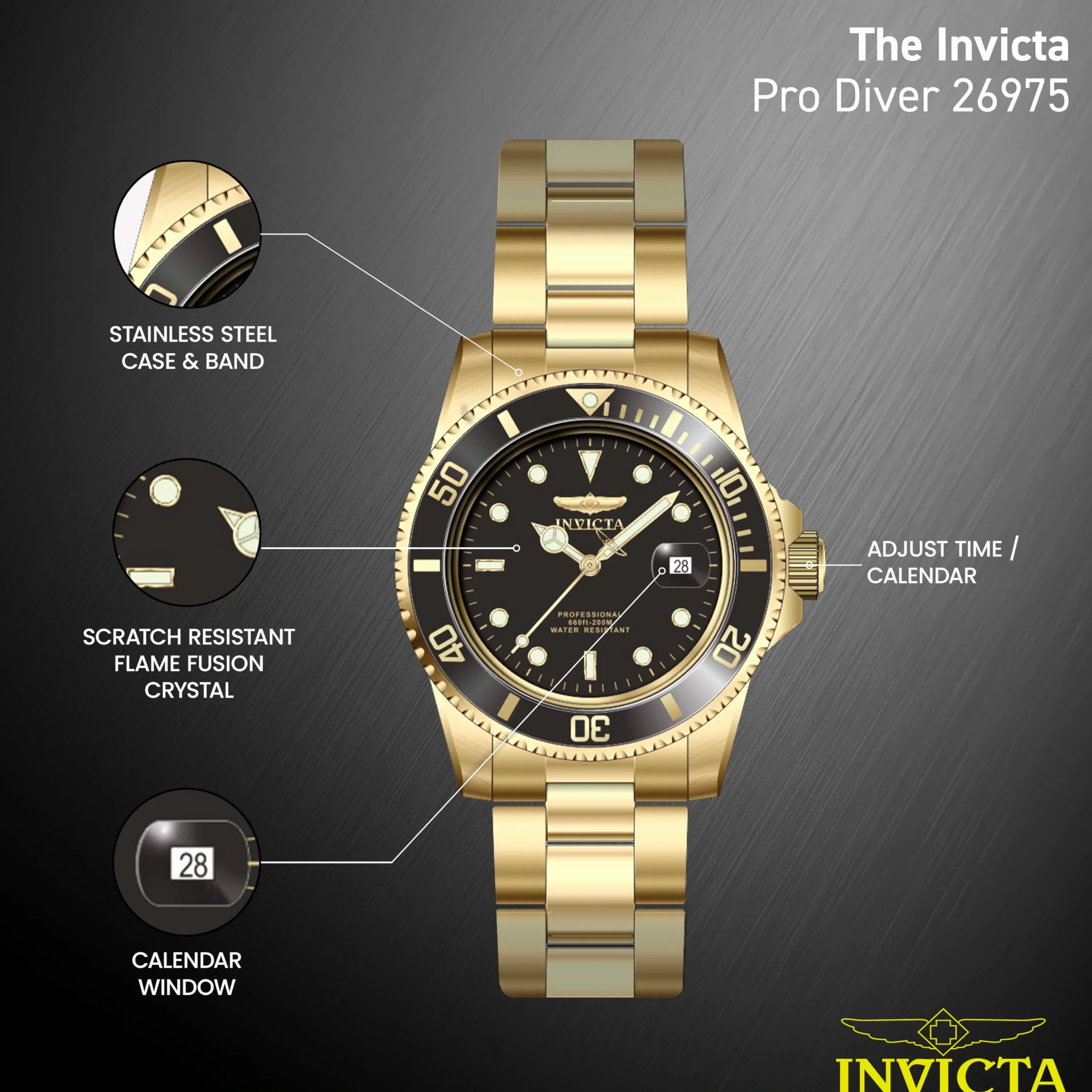 Invicta Pro Diver Męski zegarek kwarcowy ze stali nierdzewnej - 40 mm