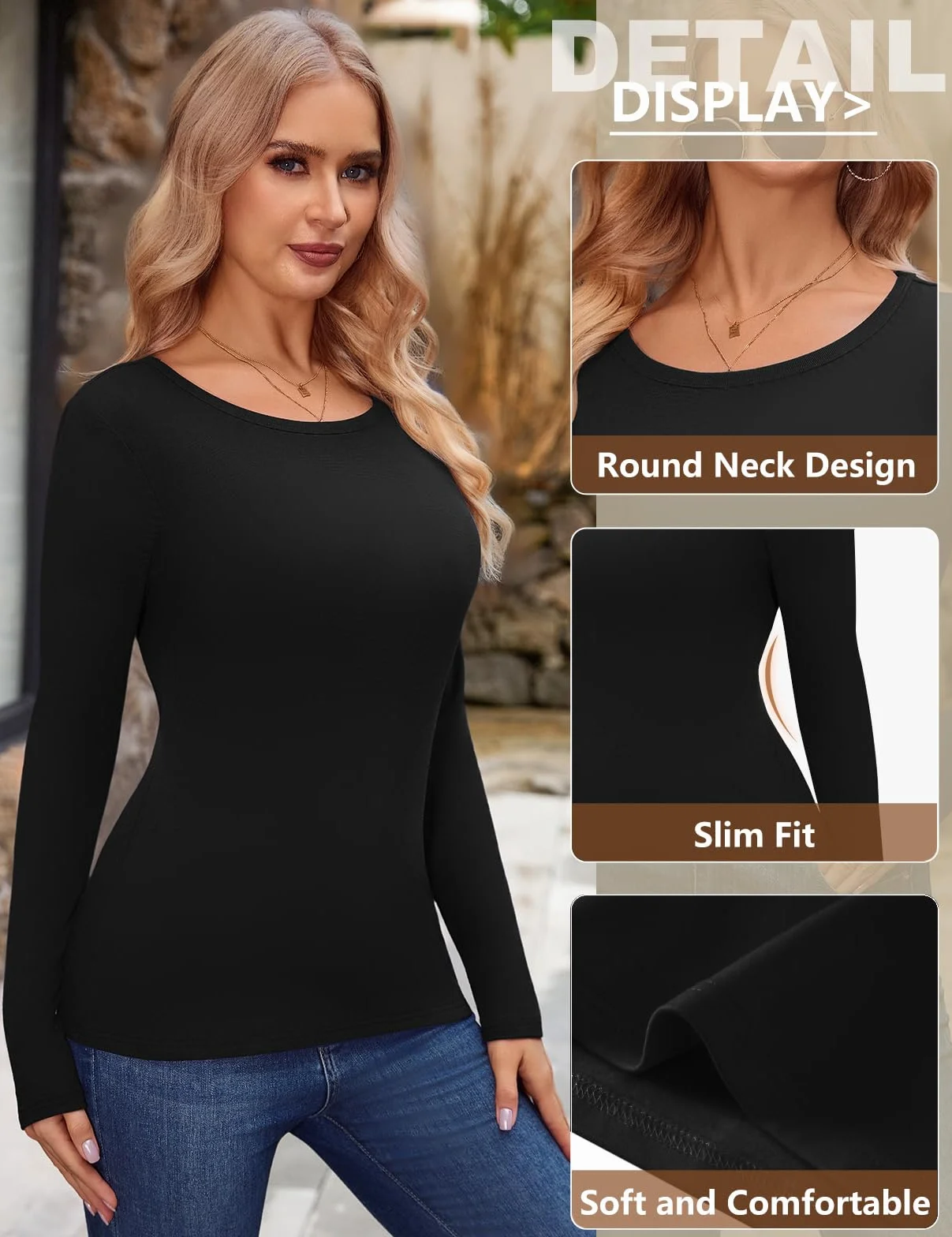 Damskie topy z długim rękawem okrągły dekolt topy termiczne zimowe na co dzień rozciągliwe ciepłe koszule wygodna miękka bielizna warstwa bazowa koszula slim fit