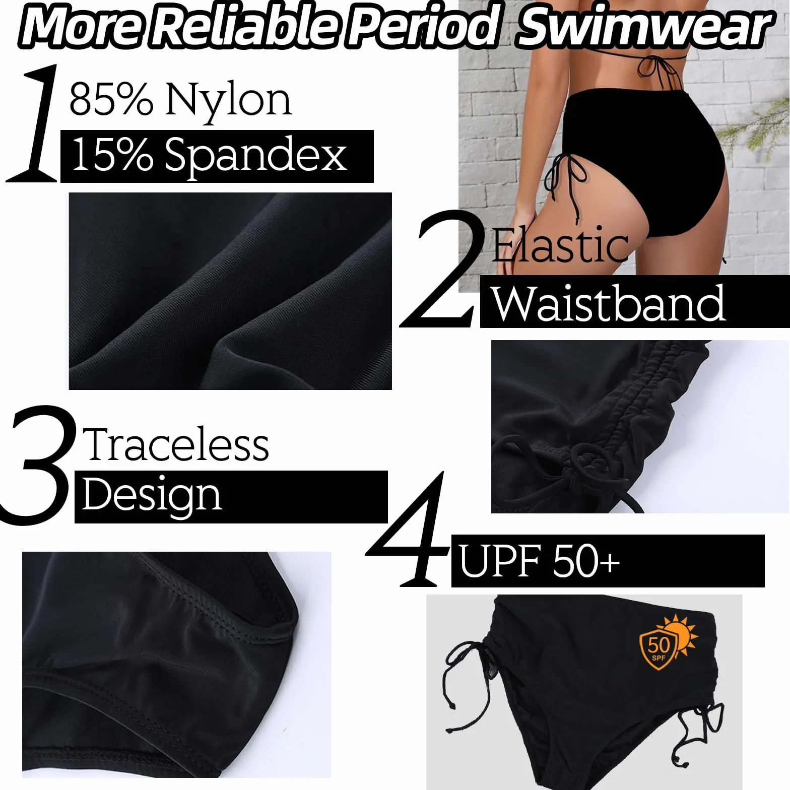 Spodnie menstruacyjne dla kobiet, do pływania, z wysokim stanem, 4-warstwowe, szczelne, bikini menstruacyjne, stroje kąpielowe dla dziewcząt, nastolatków, super chłonne, szybkoschnące szorty