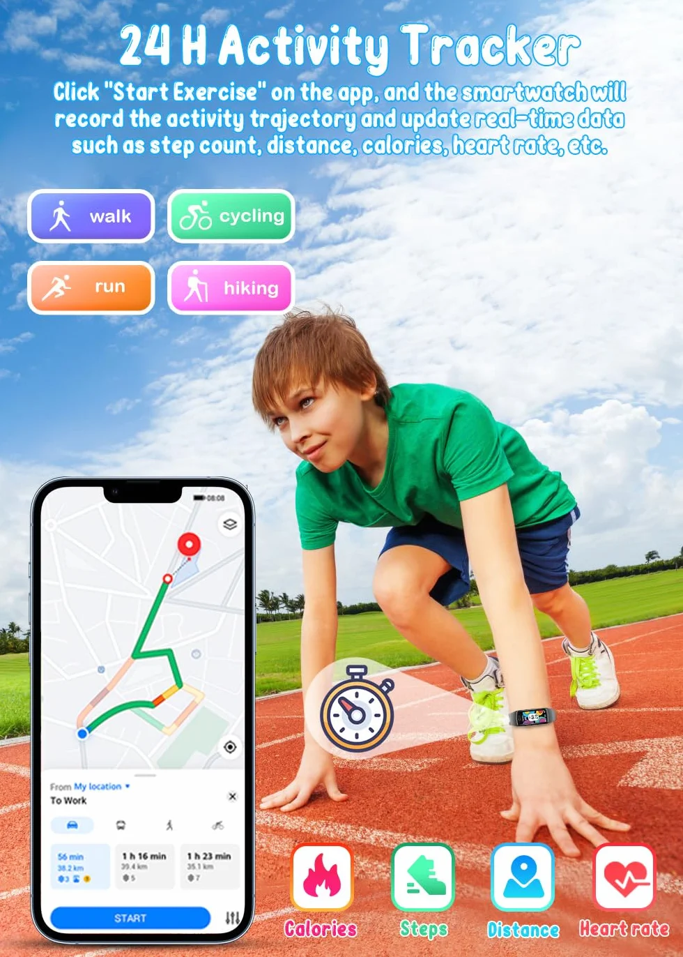 Inteligentny zegarek Dziecko Smartwatch Fitness: Bransoletka Aktywność Dziewczyna Inteligentny Zegarek Chłopiec Wodoodporny IP67 Ekran Dotykowy Sportowy Tracker z Monitor Uśpienia Kalorie Krokomierz
