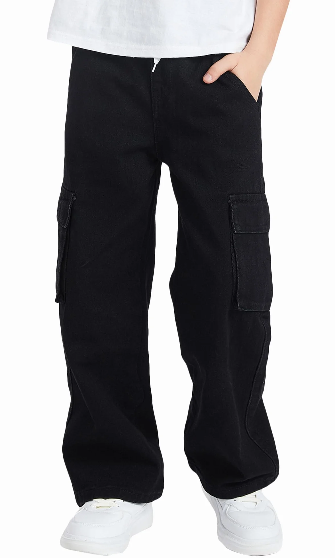 SEAUR Cargo Jeans Y2K Hip Hop spodnie Baggy z gumowym ściągaczem, dziecięce spodnie cargo, Streetwear EU 128-152 (8-12 lat)