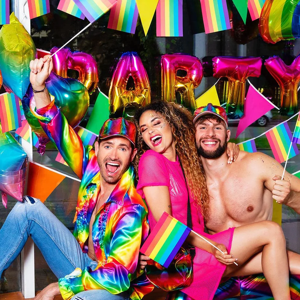 Boland - Koszula disco z falbanami, męska, kolory tęczy, kostium, koszula imprezowa, Schlager move, lata 70-te, temat imprezy, karnawał, impreza tematyczna, karnawał
