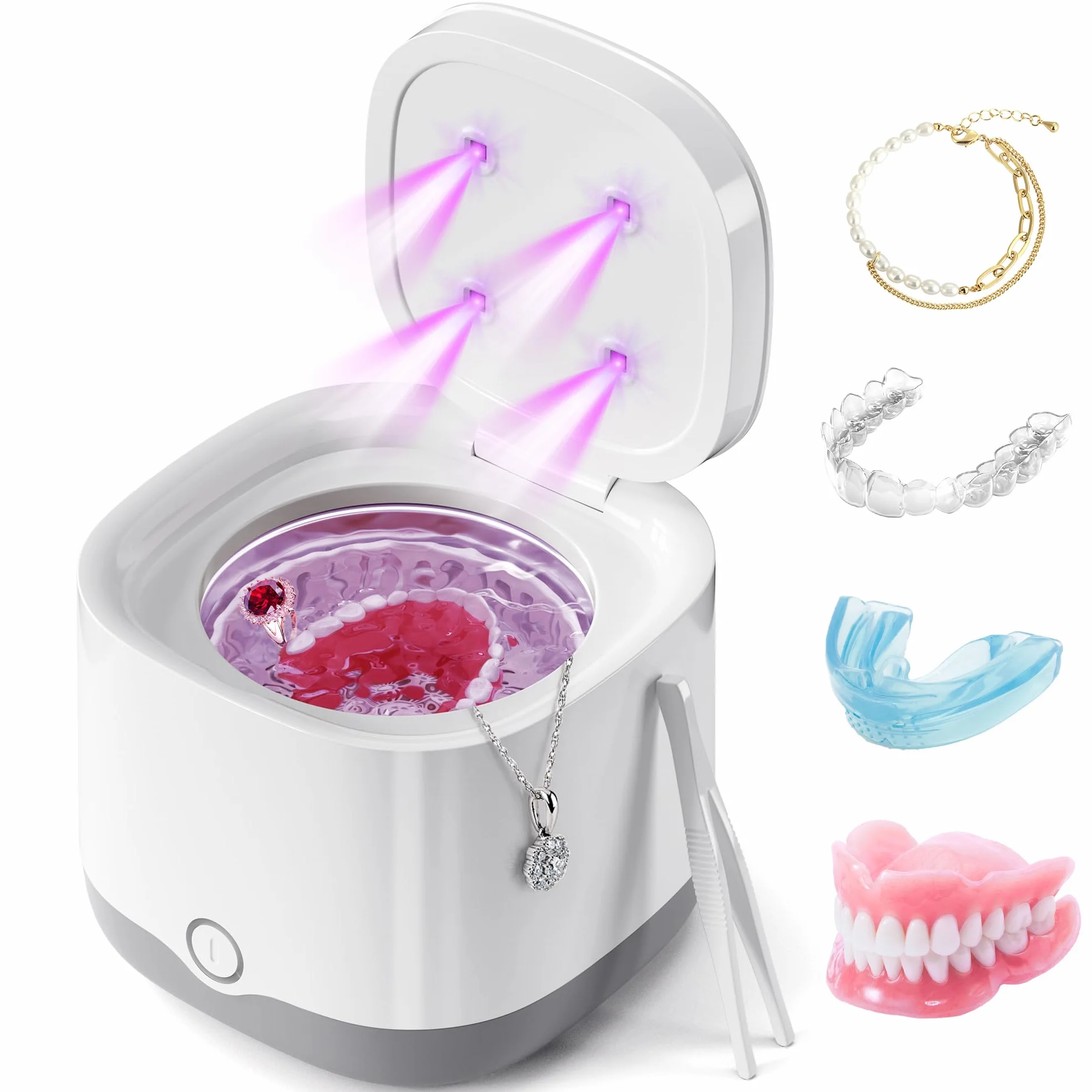 Ultradźwiękowe urządzenie do czyszczenia szyn zębowych UV 45000 Hz 24 W Dental Pod do protez, nakładek, ochraniaczy na zęby, nakładek wybielających, czyszczenie ultradźwiękowe - 5 minut czyszczenia