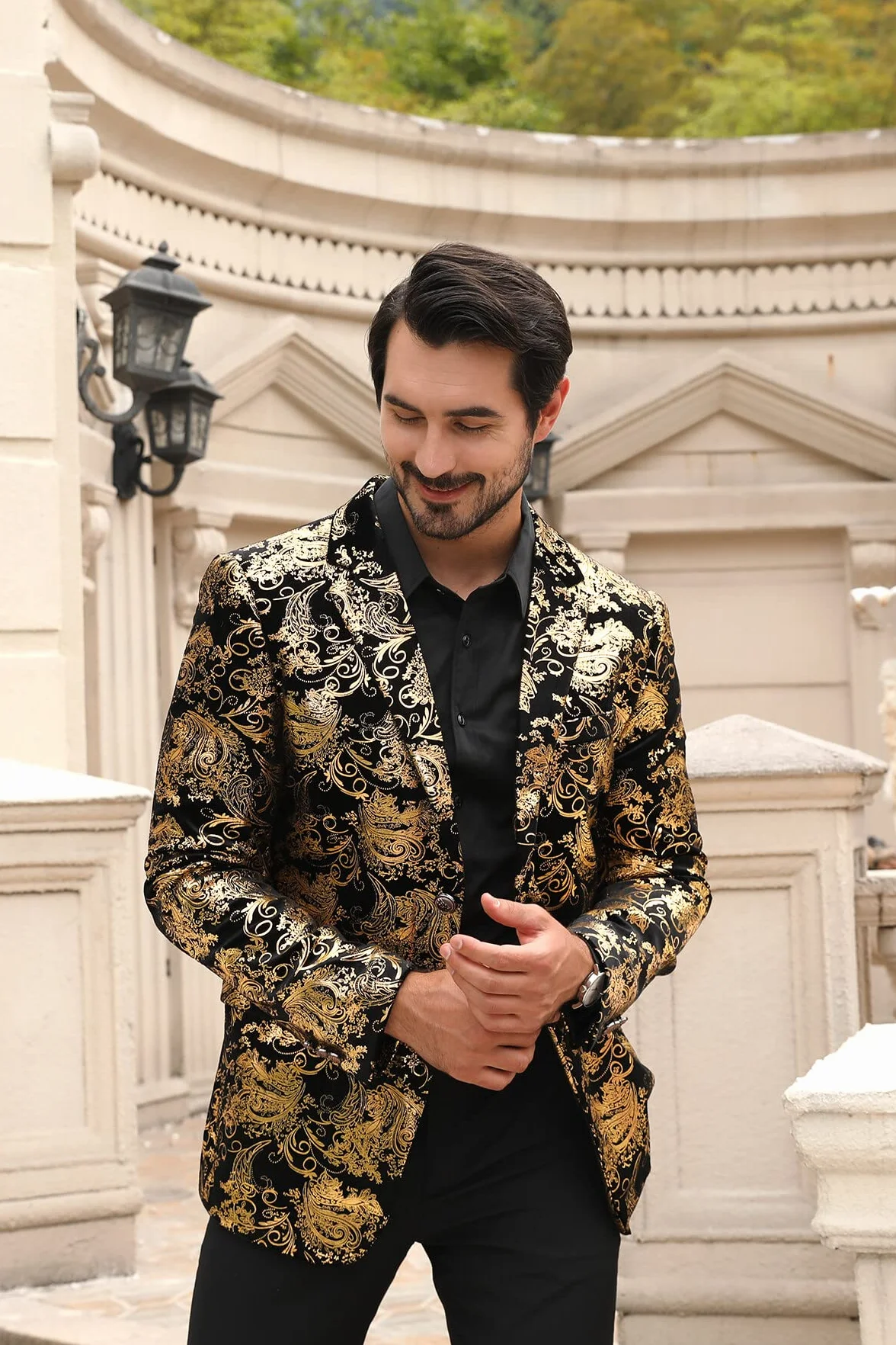 Allthemen Męska marynarka na co dzień Paisley żakardowe kurtki garniturowe slim fit kwiatowy nadruk stylowa marynarka płaszcze eleganckie kurtki