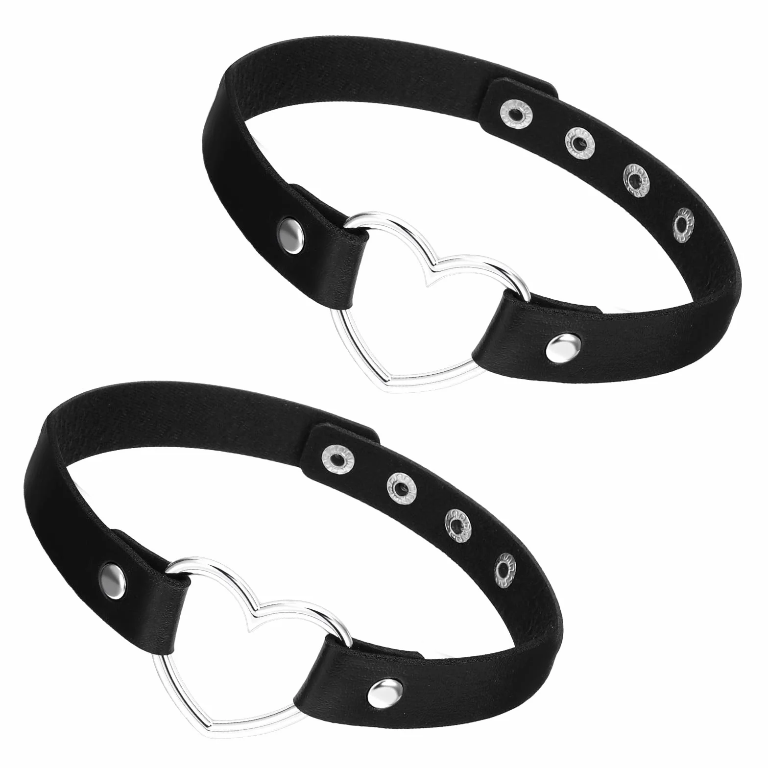 DSLSQD 2 sztuki punkowych sercowych naszyjników typu choker, z czterema klamrami, regulowane, gotyckie chokery, skóra PU, naszyjnik z łańcuszkiem, wisiorek w kształcie serca, elegancki kołnierz