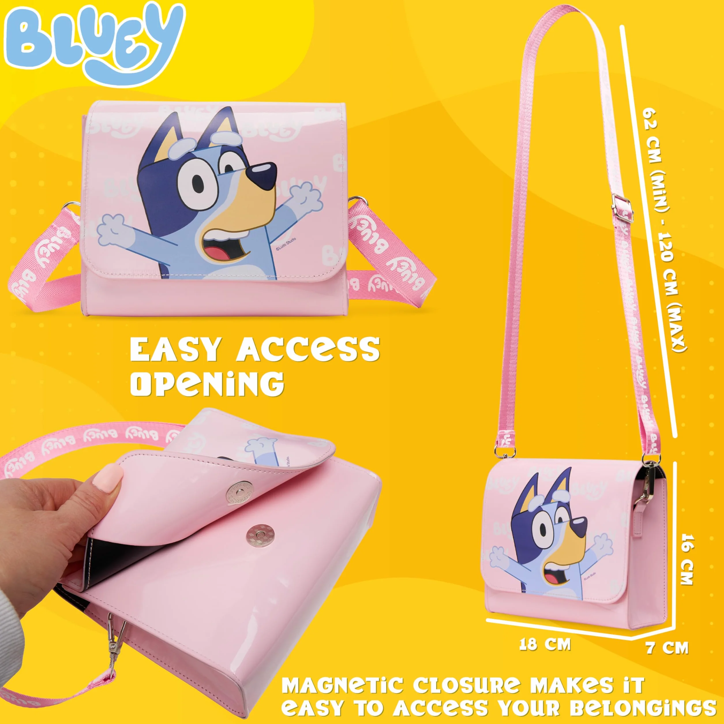 Bluey Dziewczęca torebka urocza torba na ramię crossbody dla dzieci regulowany pasek torebka na zakupy moda podróżna, prezenty dla dziewcząt, różowy, 7 x 6.3 x 2.8Inch