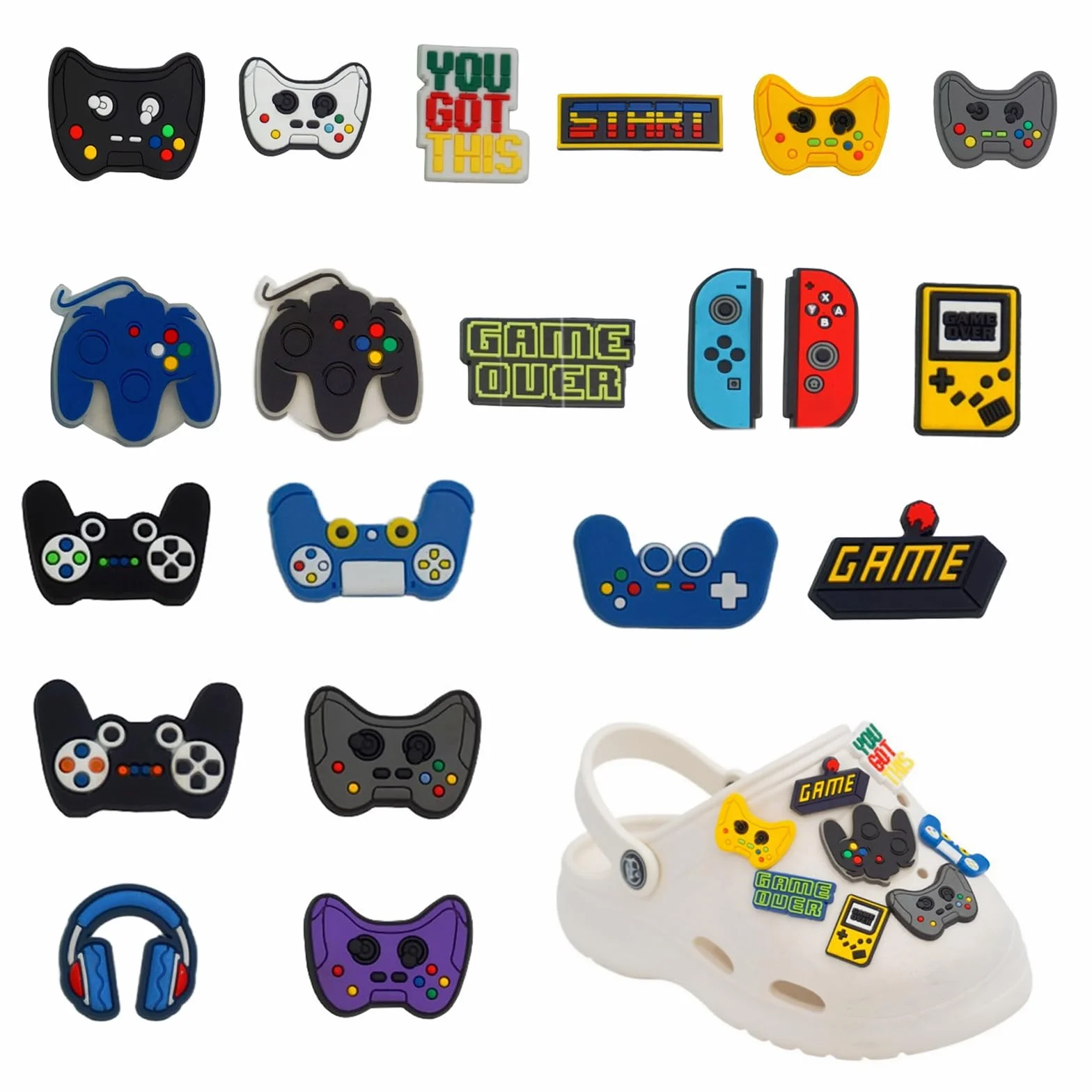Zestaw przypinek do butów, charmsy z gamepadem, biżuteria do butów, zabawne i jedyne w swoim rodzaju szpilki Crocs, dekoracyjne zawieszki do butów