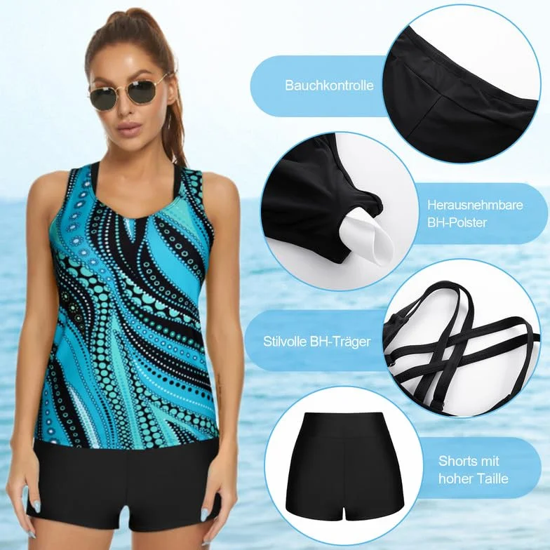 JASAMBAC Bikini Push Up damskie 3-częściowe tankini damskie szorty kąpielowe z wysokim stanem, prosty strój kąpielowy, damski sportowy kostium kąpielowy, moda kąpielowa na basen, plażę