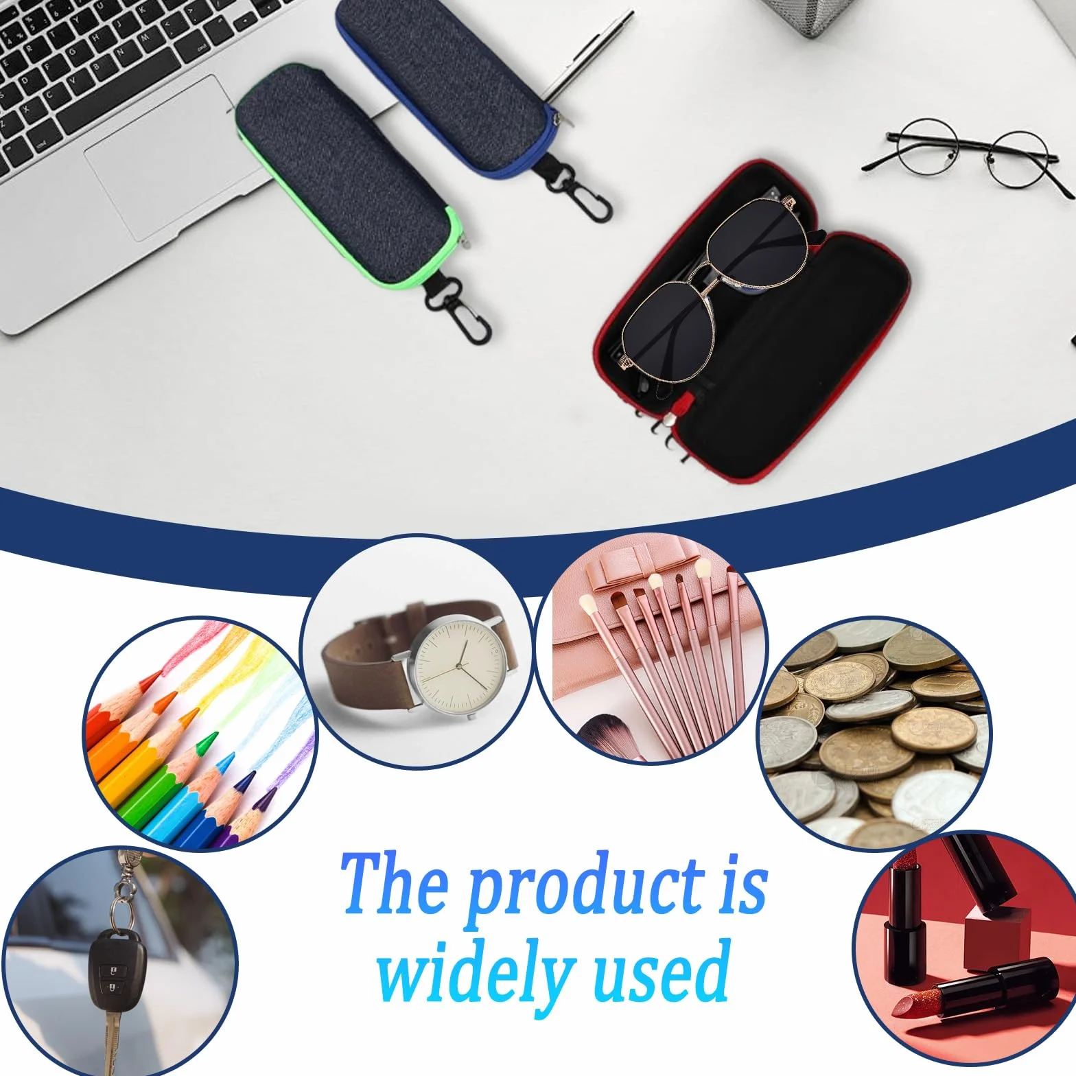 3 sztuki etui na okulary, modne przenośne etui na okulary z zamkiem błyskawicznym i karabińczykiem, w zestawie 6 ściereczek do czyszczenia z mikrofibry, pudełko na okulary, klucze i
