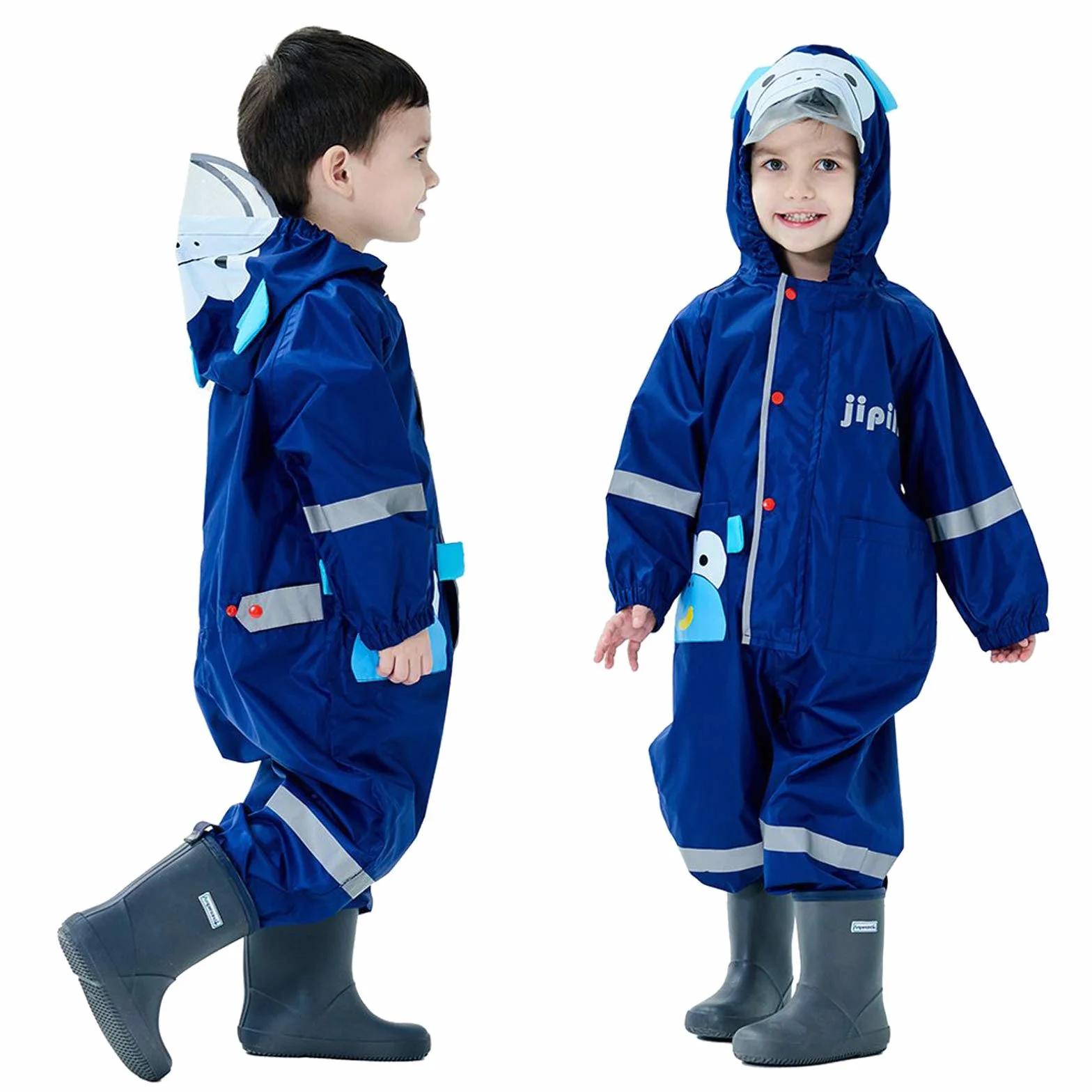 Puddle kombinezon dziecięcy wodoodporny garnitur chłopcy dziewczęta wszystko w jednym kombinezon przeciwdeszczowy z kapturem lekki wzór zwierzęcy jednoczęściowy odzież przeciwdeszczowa dla