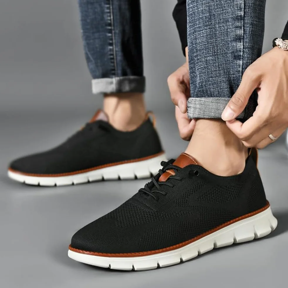 Męskie buty na co dzień, oddychające lekkie buty sportowe buty siatkowe, oksfordy sznurowane biznesowe buty do chodzenia