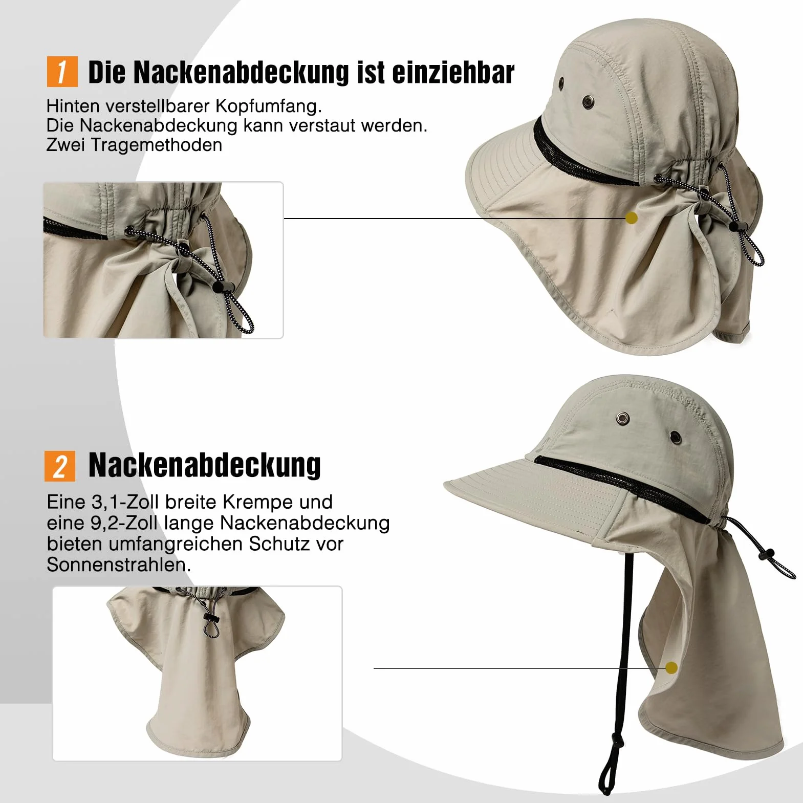 TOP-EX XL/XXL wodoszczelny kapelusz przeciwsłoneczny, męski, szerokie rondo, ochrona przed słońcem, czapka outdoorowa, trekkingowa, z ochroną karku, na lato, składana
