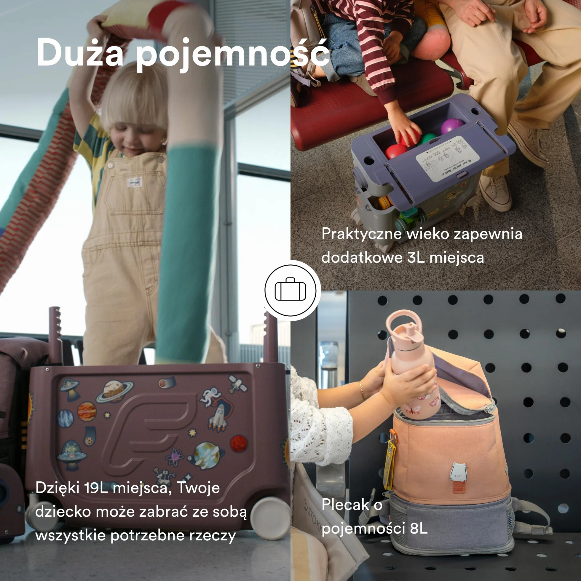 Stokke JetKids Zestaw podróżny, Arctic Blue - Zawiera jeżdżącą walizkę BedBox i plecak - Idealny dla dzieci w dieku 2-7 lat (do 35 kg)