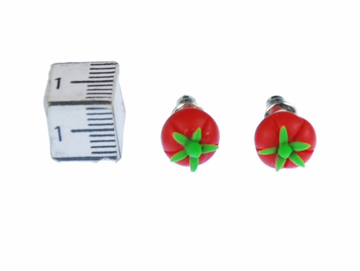 Miniblings Pomidory kolczyki wtykane kolczyki warzywa pomidory mini 3D czerwony zielony — ręcznie robiona modna biżuteria I kolczyki kolczyki biżuteria do uszu, 9mm, glina polimerowa, Bez kamieni