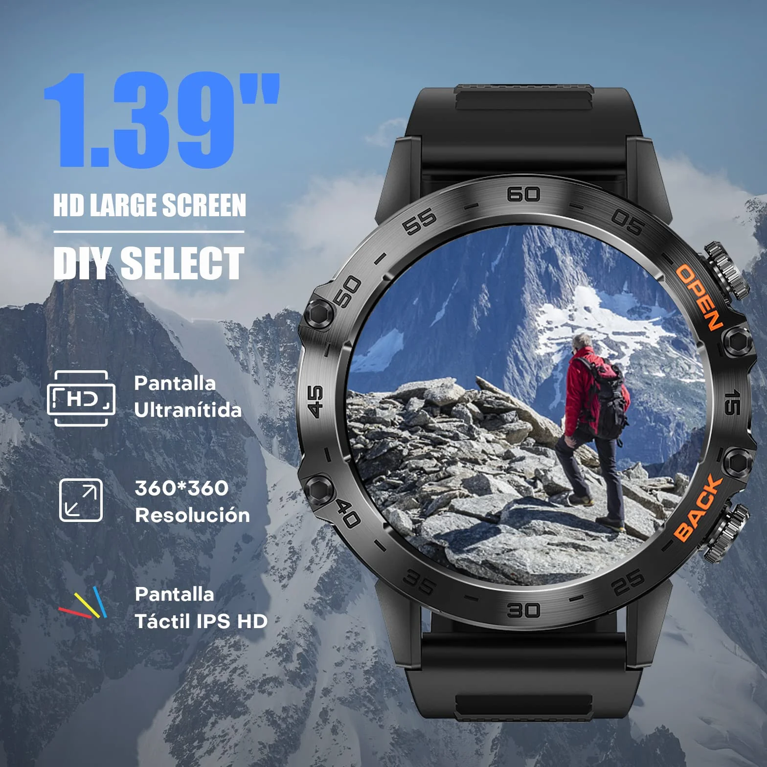 Smartwatch męski z funkcją telefonu, ekran dotykowy 1,39", wodoszczelny IP68, 100 trybów sportowych z trackerem fitness, pomiarem ciśnienia krwi, monitorem snu, SpO2, akumulator 20+ dni, Android iOS