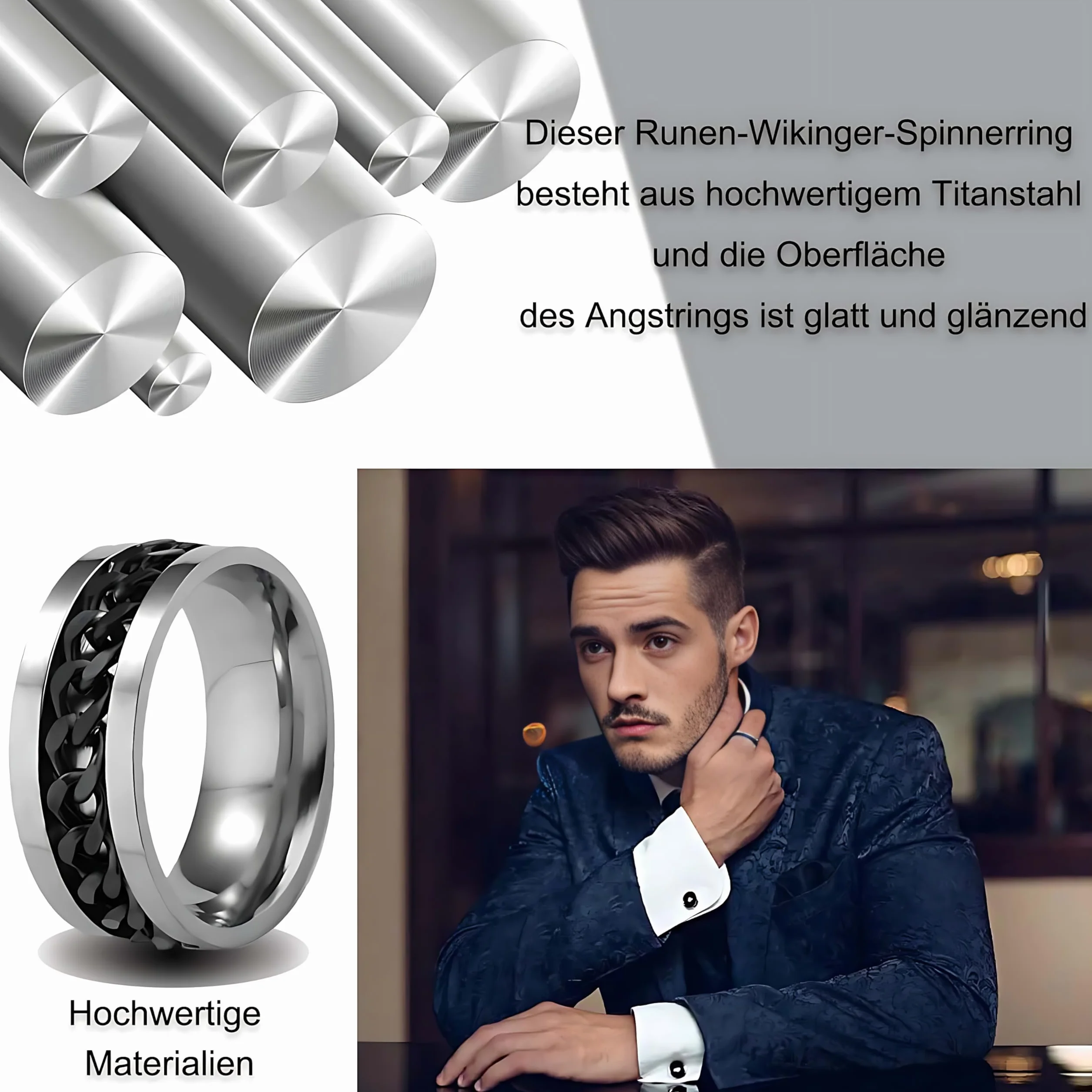 9 sztuk męskich pierścionków, fajny czarny pierścień, bransoletka w kształcie ogniwa, pierścionek fidget ring, zestaw pierścionków spinningowych, obrączki ślubne, czarne pierścionki dla