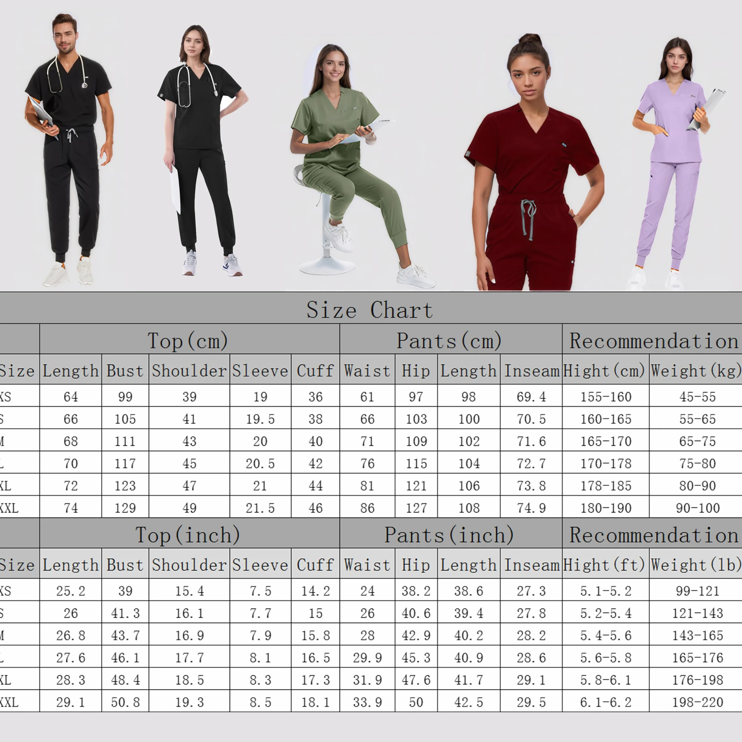 Chesoon Scrubs dla kobiet mężczyzn top z krótkim rękawem i spodnie do biegania elastyczny pas z 3 górnymi kieszeniami i 6 kieszeniami spodni, zestaw do szorowania przeciwzmarszczkowego