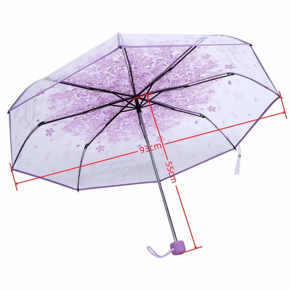 BuyWeek Przezroczysty parasol kieszonkowy, odporny na burzę, 55 × 93 cm, mini, modny na wesele, ukończenie szkoły (jasny fioletowy)
