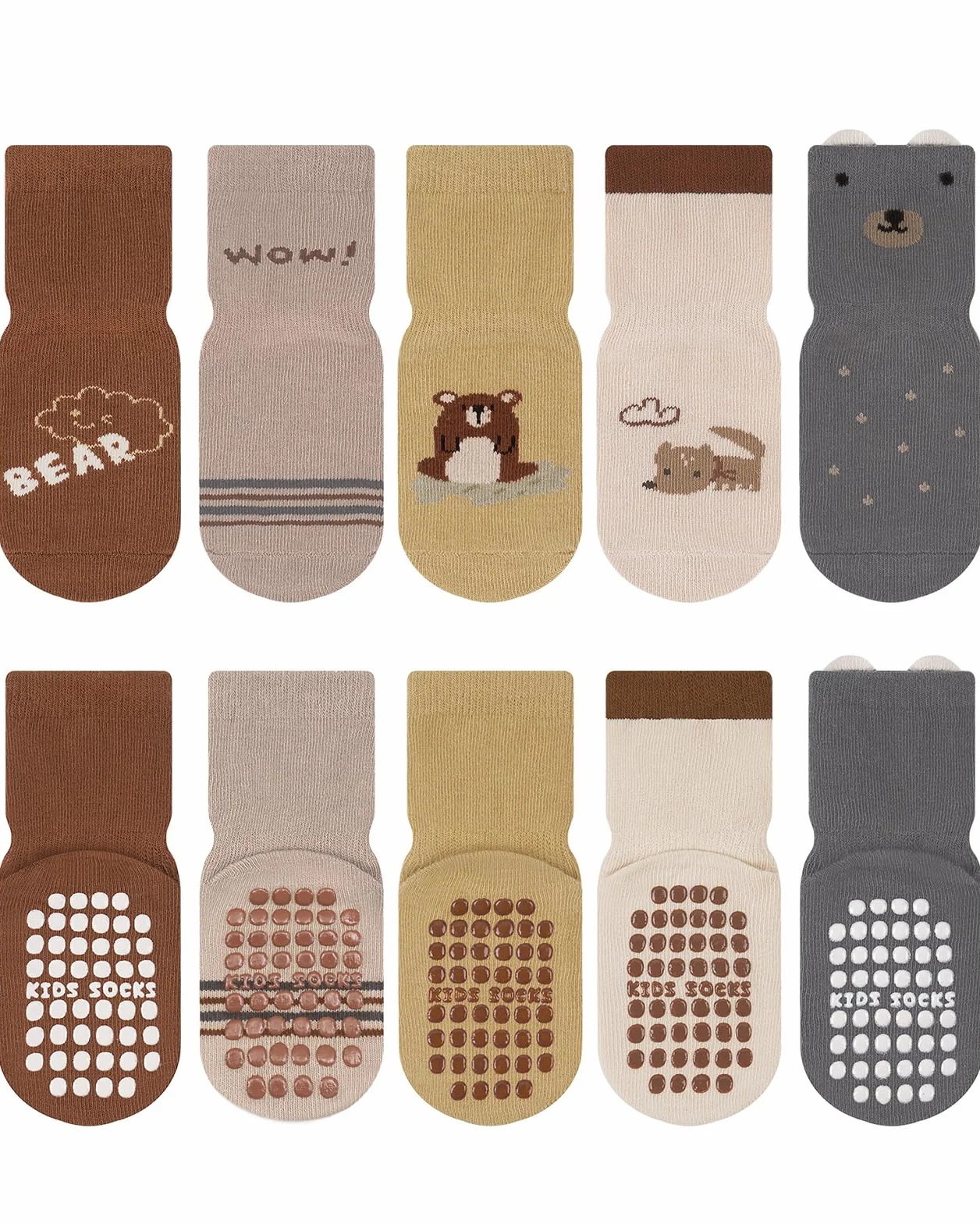 Kyopp 5/10 par skarpetek niemowlęcych ABS antypoślizgowe skarpety z motywami zwierzęcymi stoperami bawełna Crew Socks