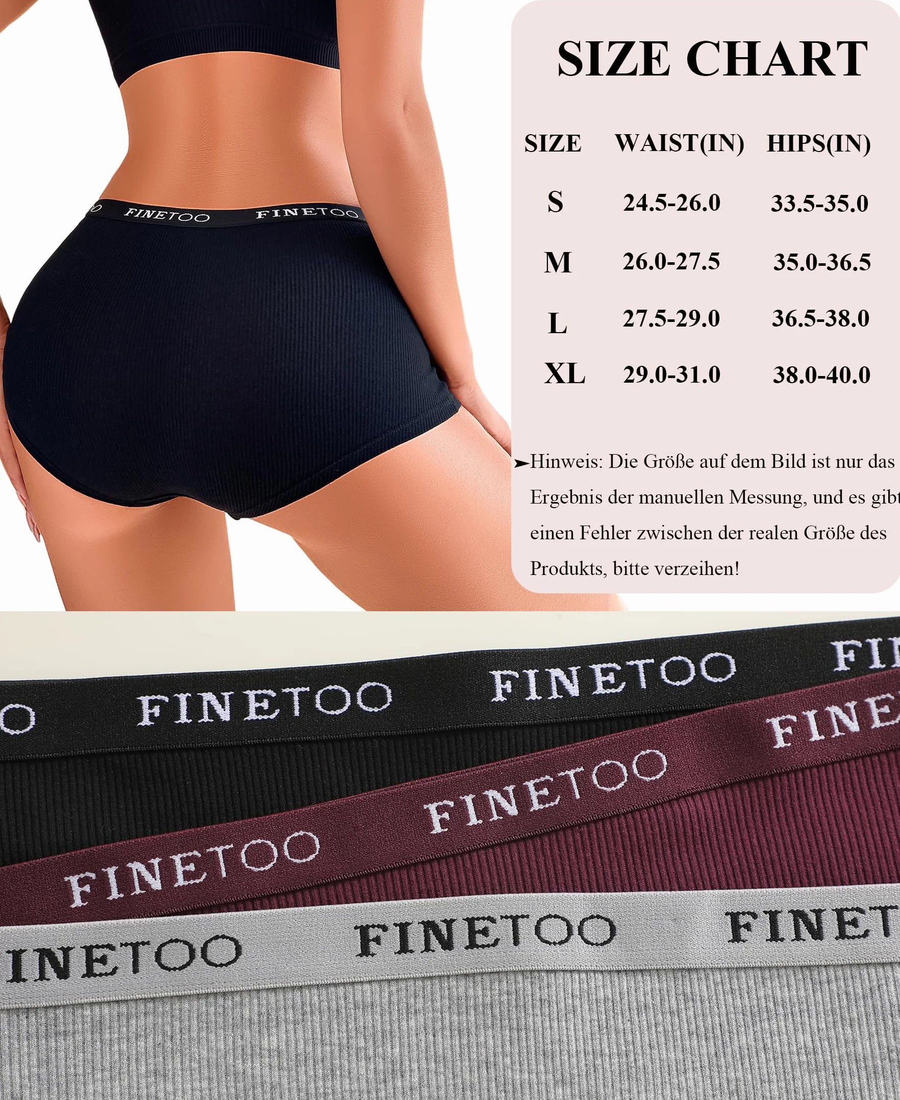 FINETOO Bokserki damskie, bawełna, bielizna damska, hipsterskie, miękkie majtki, 3 sztuki, S-XL, S
