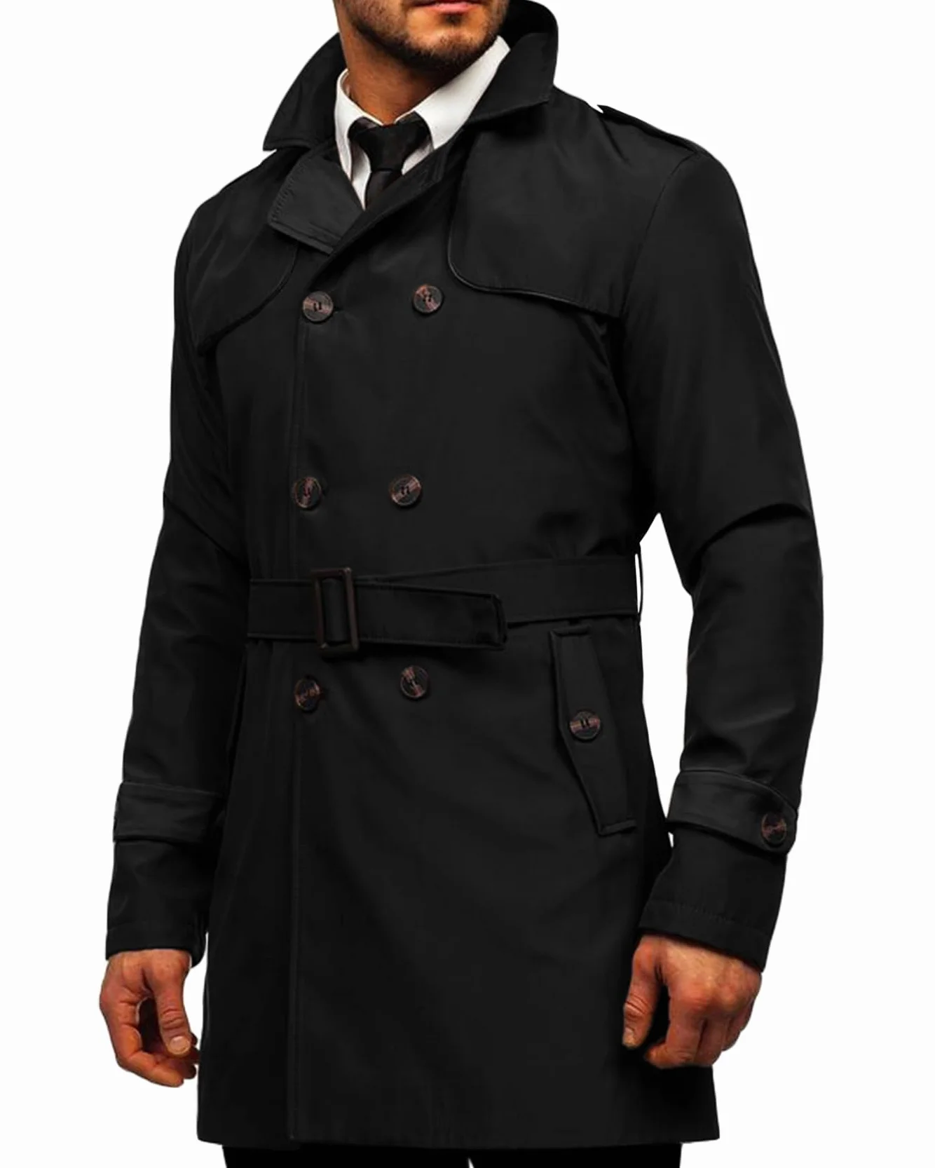 Runcati Męski trencz, slim fit, dwurzędowy, średniej długości, klasyczny biznesowy, casualowy, jesienny, wiatroszczelny płaszcz
