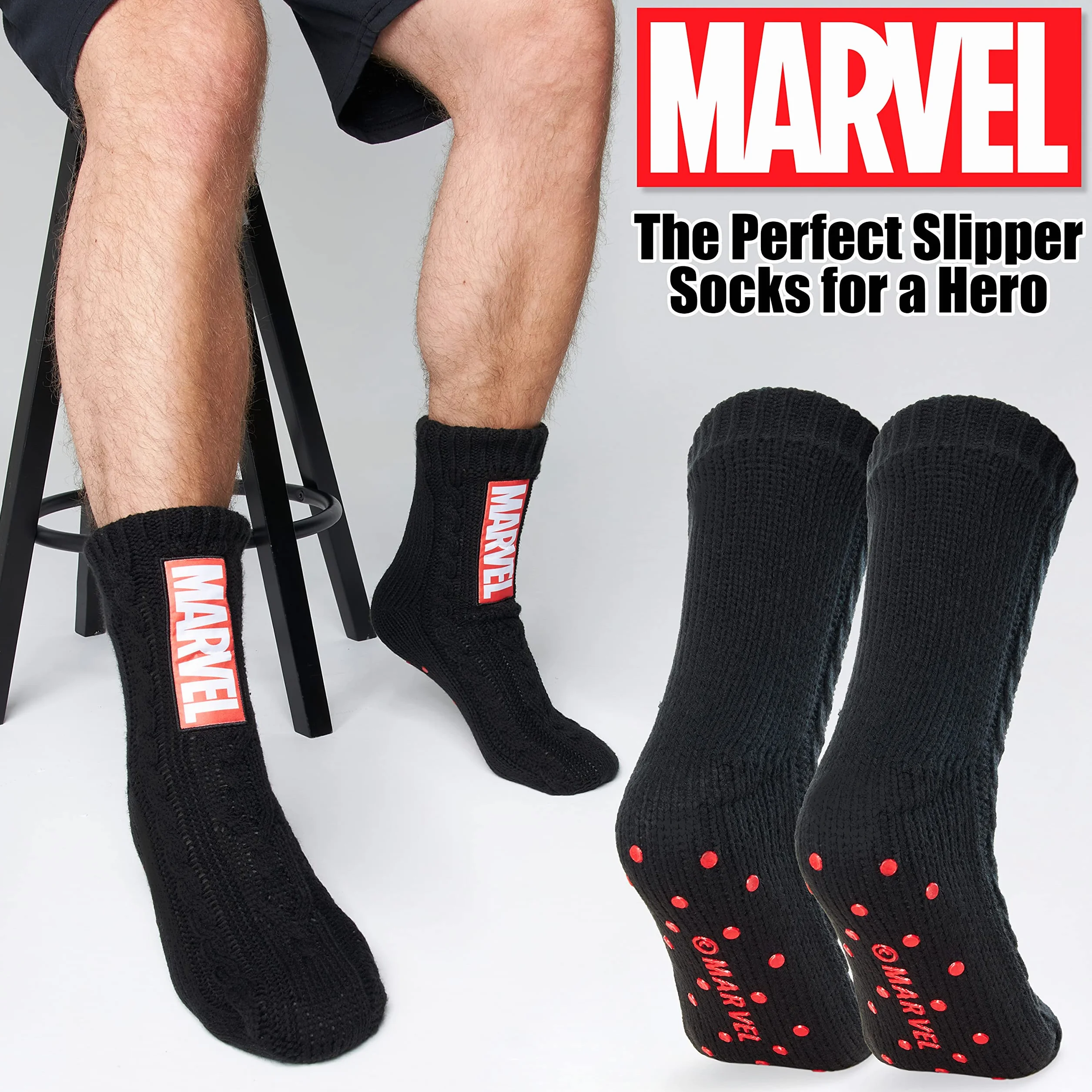 Marvel Puszyste skarpetki, męskie skarpety w kapcie, ciepłe skarpetki z dzianiny Thor Black Panther