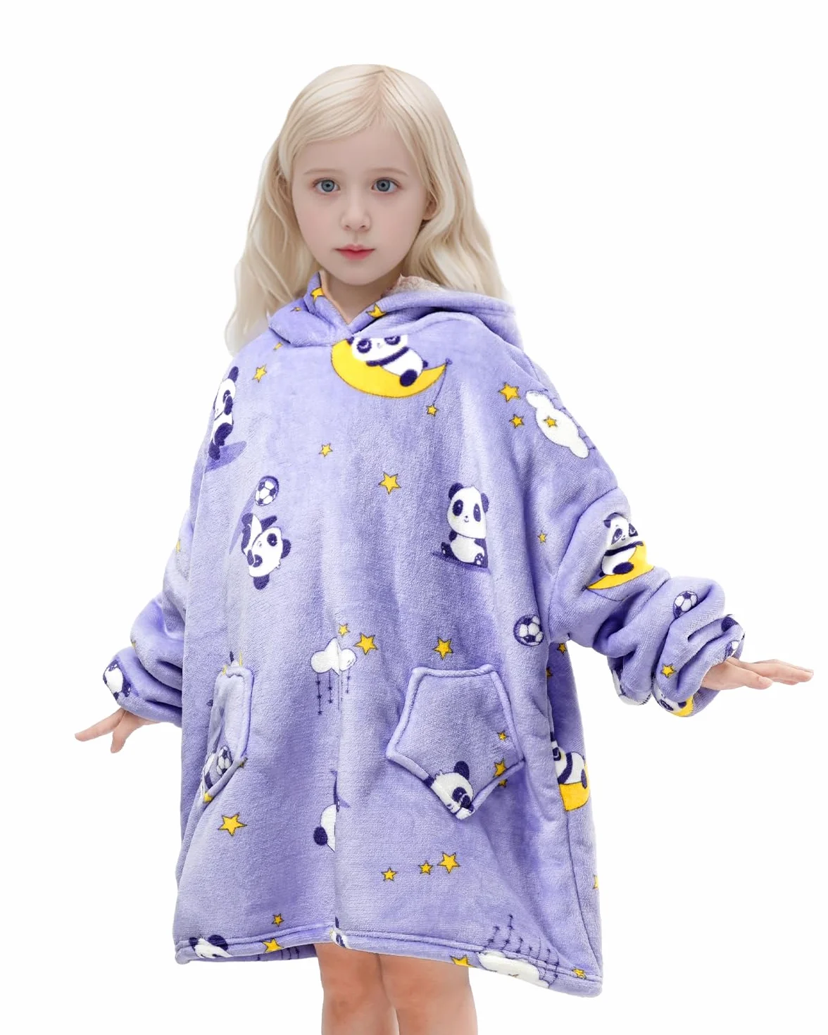 Wenlia Ponadwymiarowy koc z kapturem dla dzieci, pluszowa bluza z kapturem Sherpa, nowość, bluza dla dziewczynek, super ciepła, flanelowa, do noszenia, na co dzień, z kieszenią i rękawami, dla