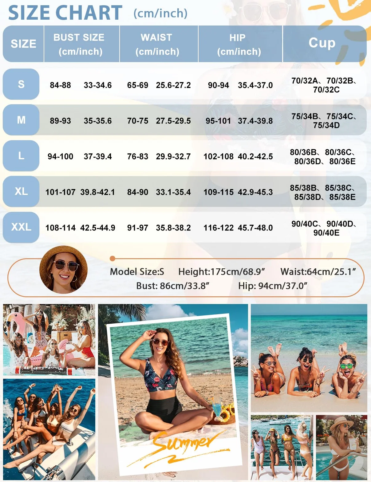 Tuopuda Zestawy bikini damskie stroje kąpielowe z dekoltem w serek plus size dwuczęściowy zestaw strój kąpielowy kontrola brzucha z wysokim stanem letnie bikini plażowe