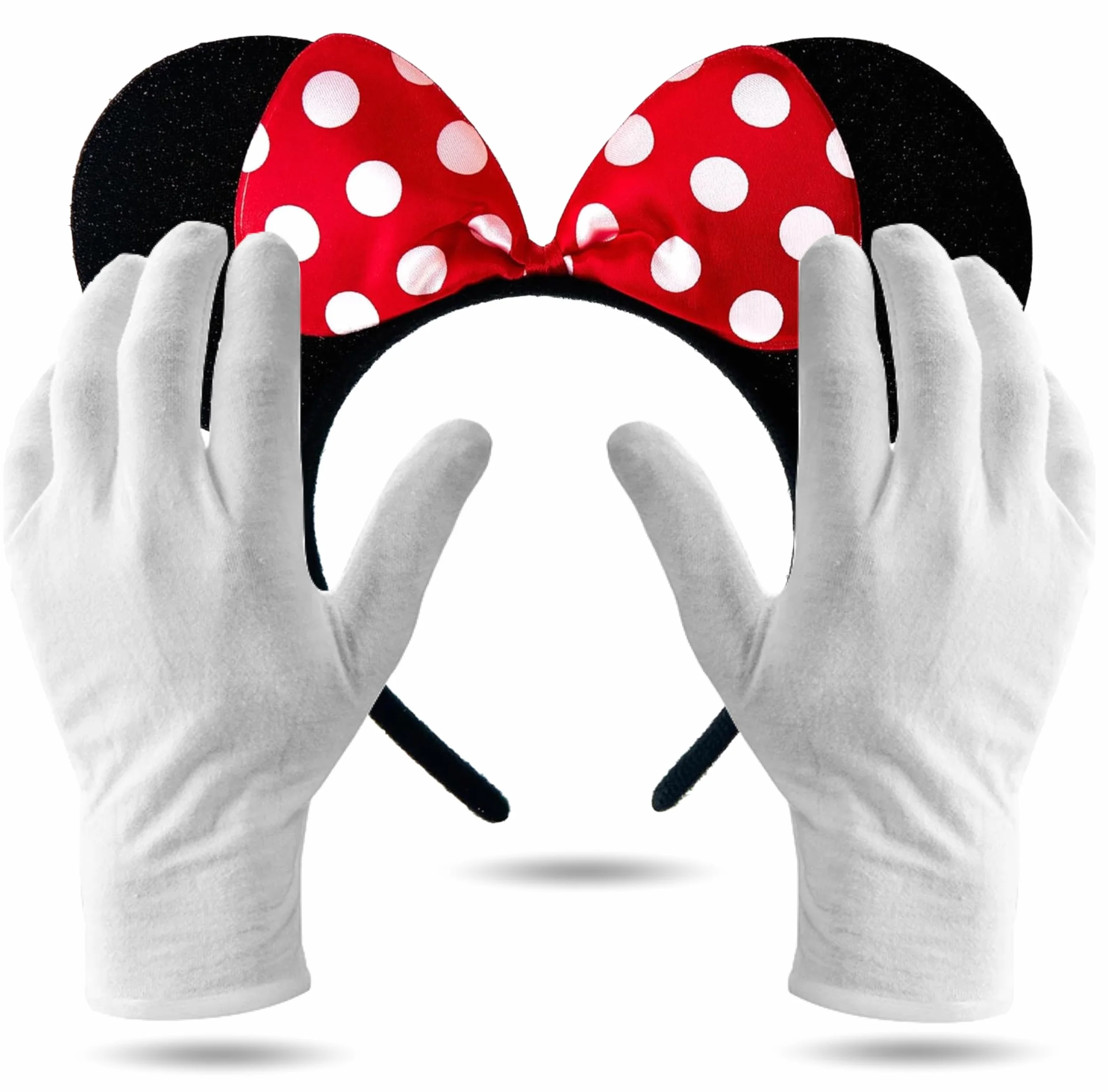 Costumed 2-częściowy zestaw z uszami myszki Minnie – kostium z rękawiczkami i uszami myszy dla kobiet na karnawał