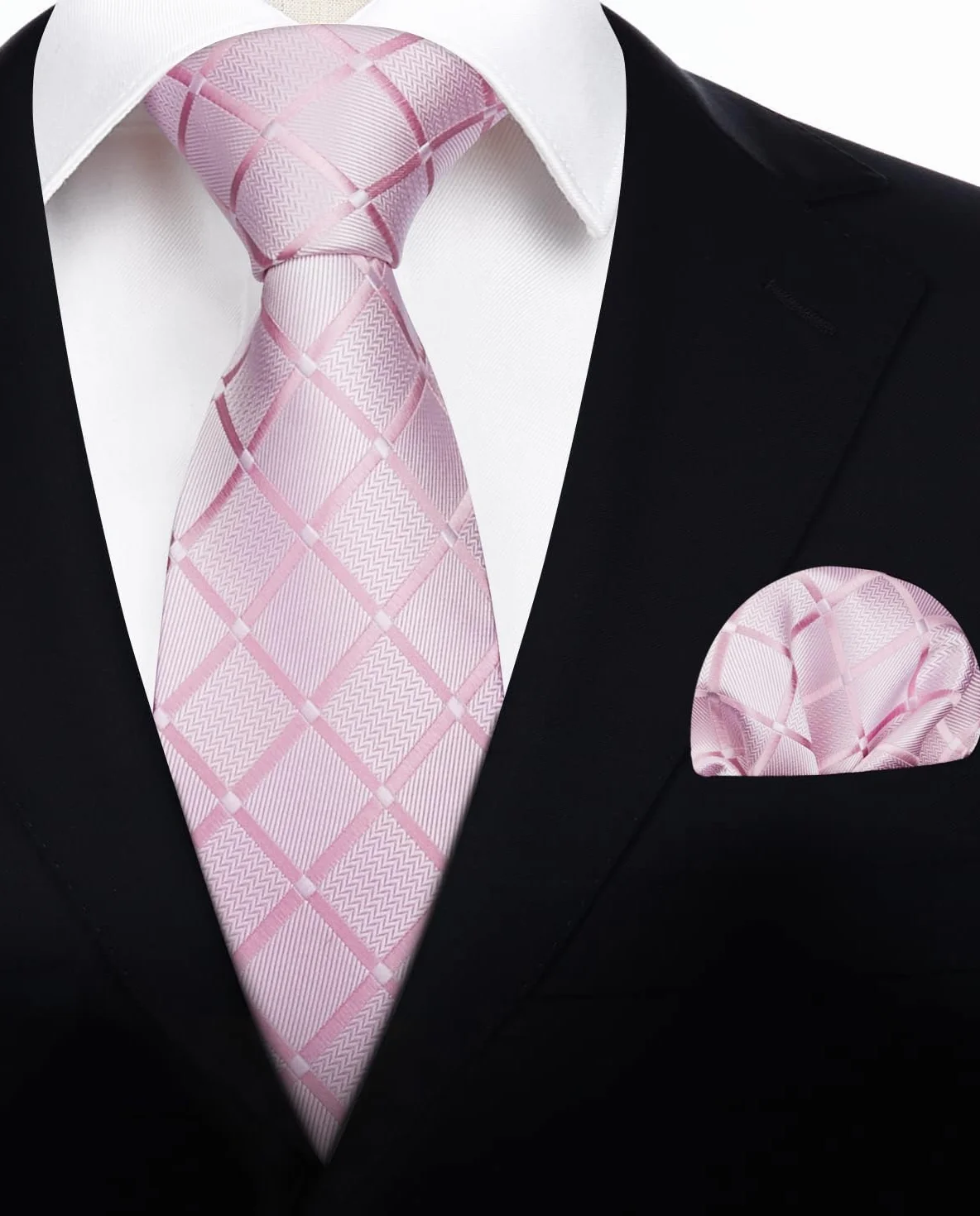 HISDERN Krawaty dla mężczyzn jednokolorowy/w kratę/w kropki klasyczny krawat ślubny i poszetka zestaw formalny elegancki biznesowy męskie krawaty wielokolorowe