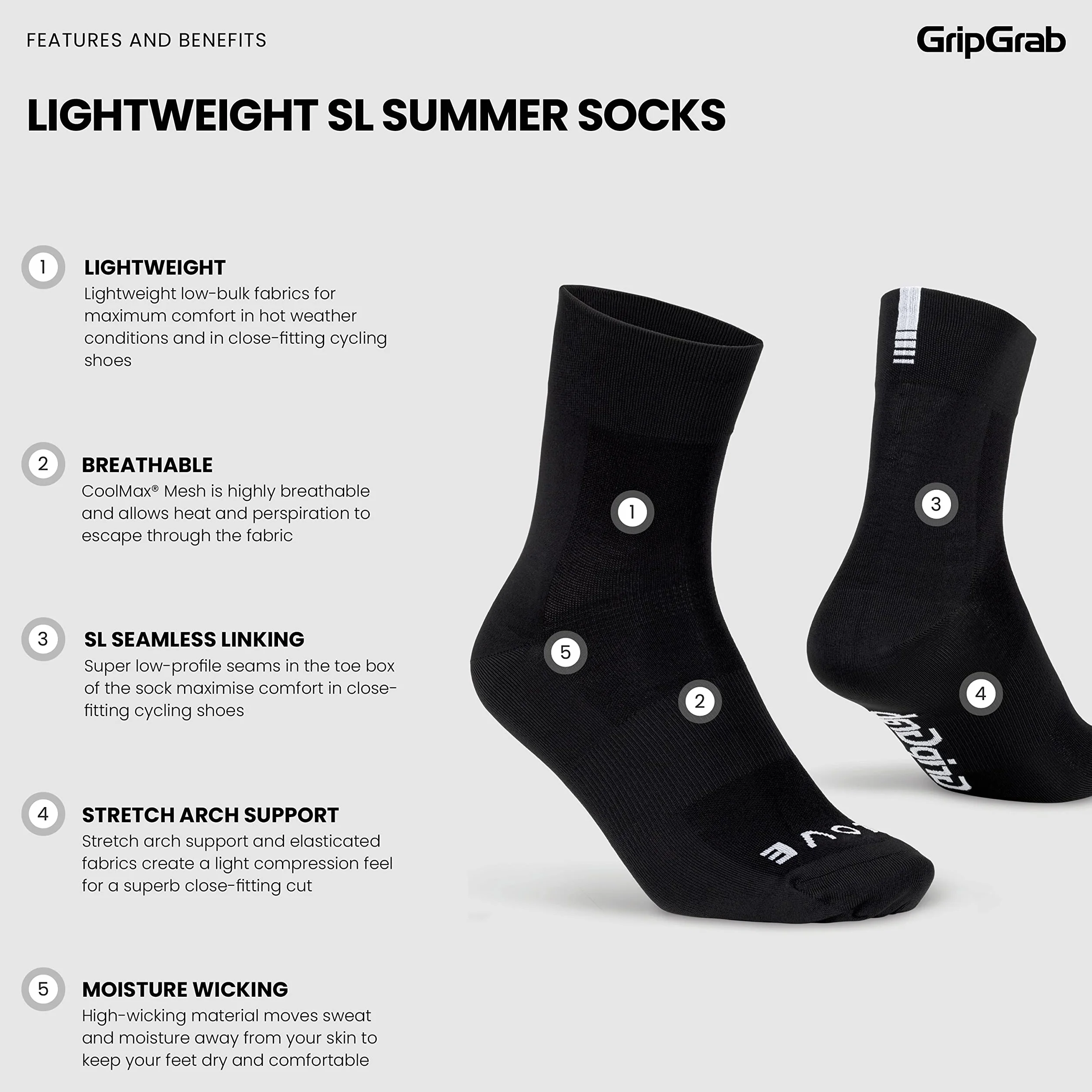 GripGrab Lightweight SL Performance skarpety rowerowe, na lato, 1 i 3 pary, 2 długości, krótkie i długie