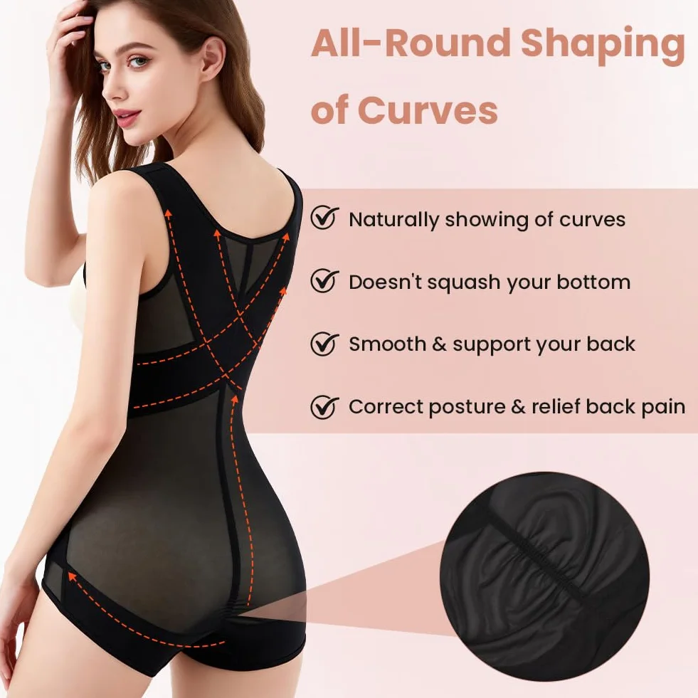 DiULi Damskie body modelujące brzuch, płaskie, modelujące ciało, dekolt w kształcie litery U, biustonosz podtrzymujący klatkę piersiową, oddychająca siateczka, opaska na głowę, wyszczuplający