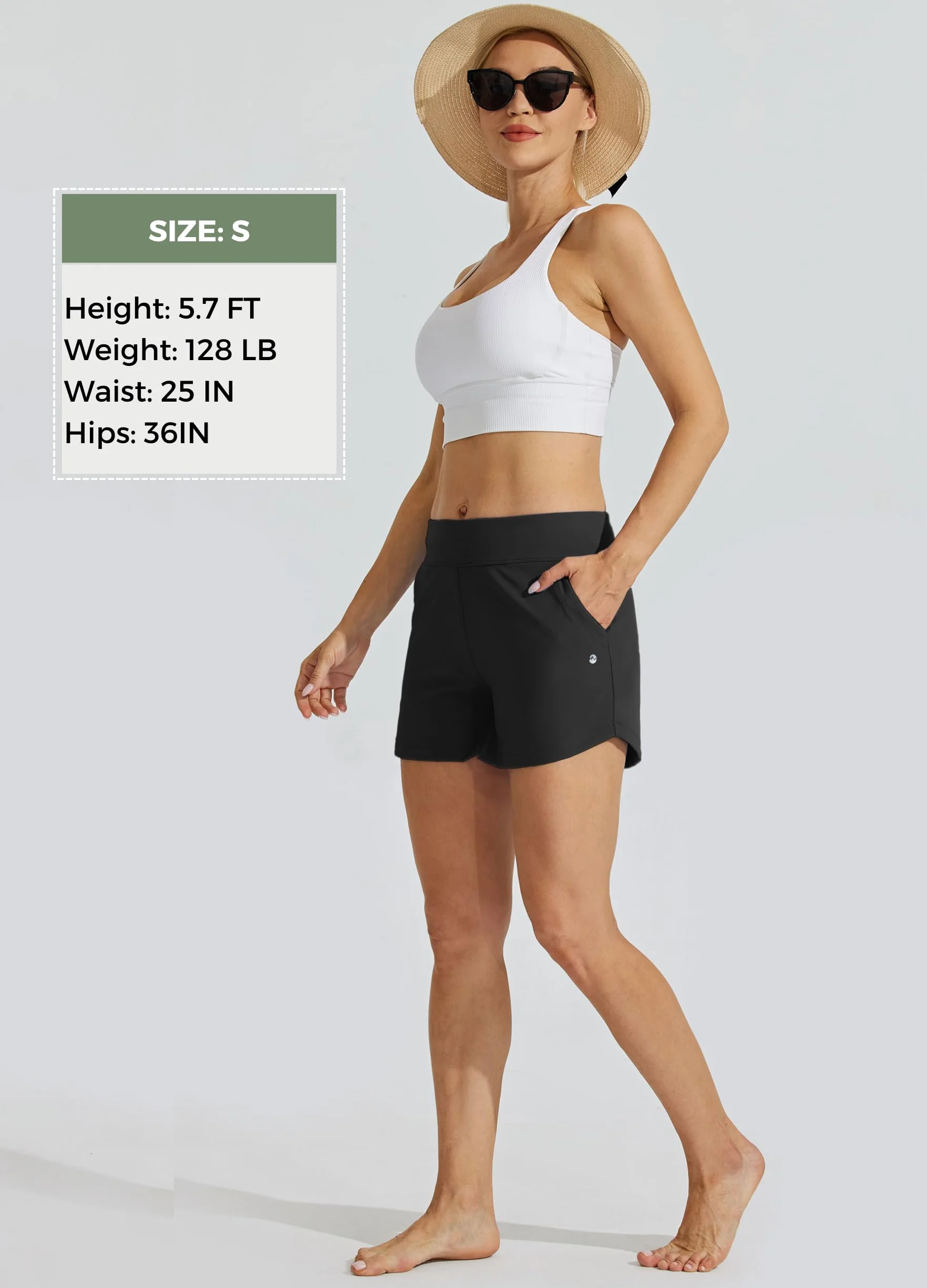 WILLIT Damskie szorty kąpielowe, kąpielówki, kąpielówki, kąpielówki, Tummy Control, szorty plażowe, 3,5 cala, z podszewką