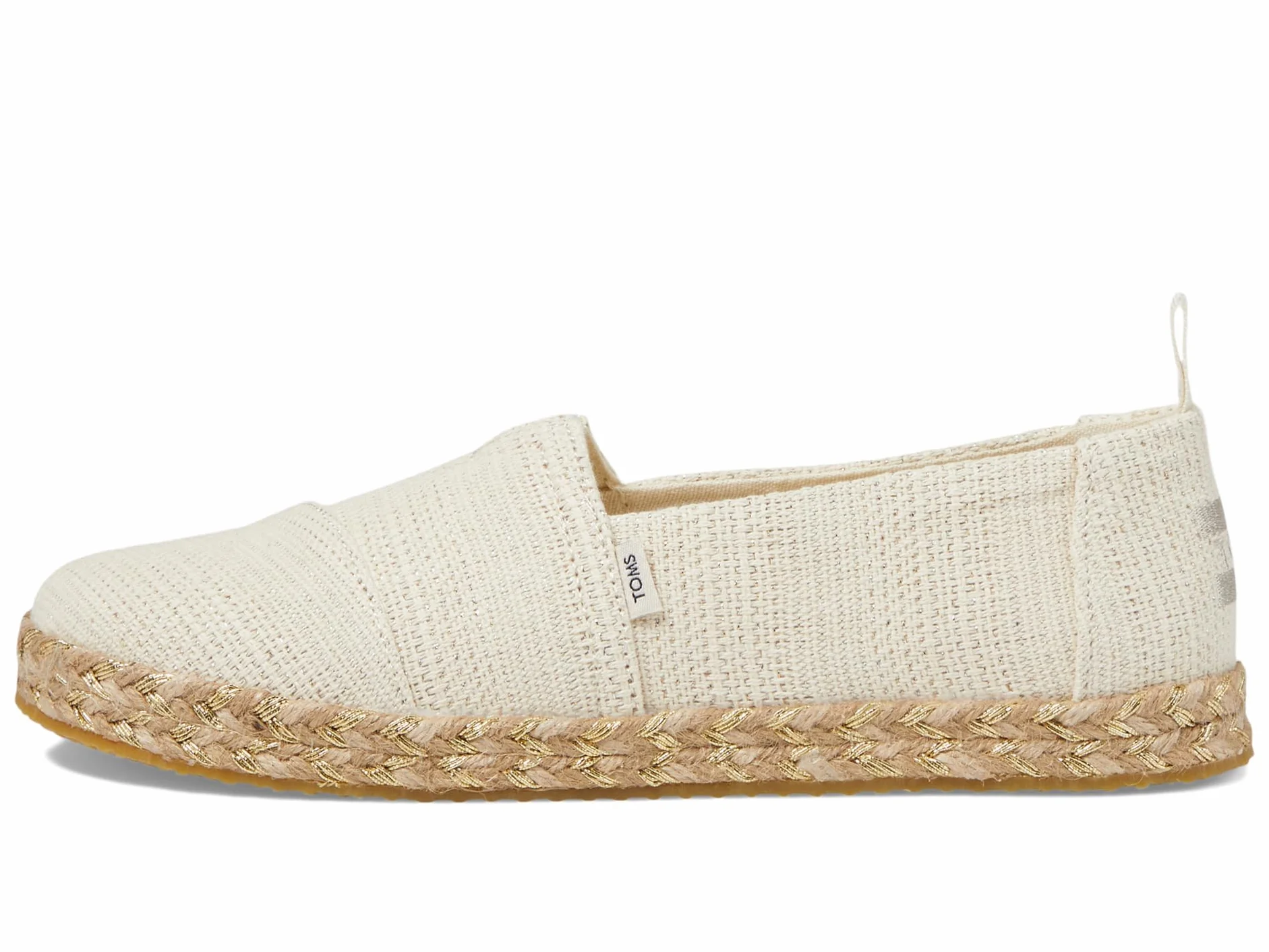 TOMS Girl's Alpargata RopeLoafer Flat, Naturalny niebarwiony metaliczny lniany pasek, 12 UK Child